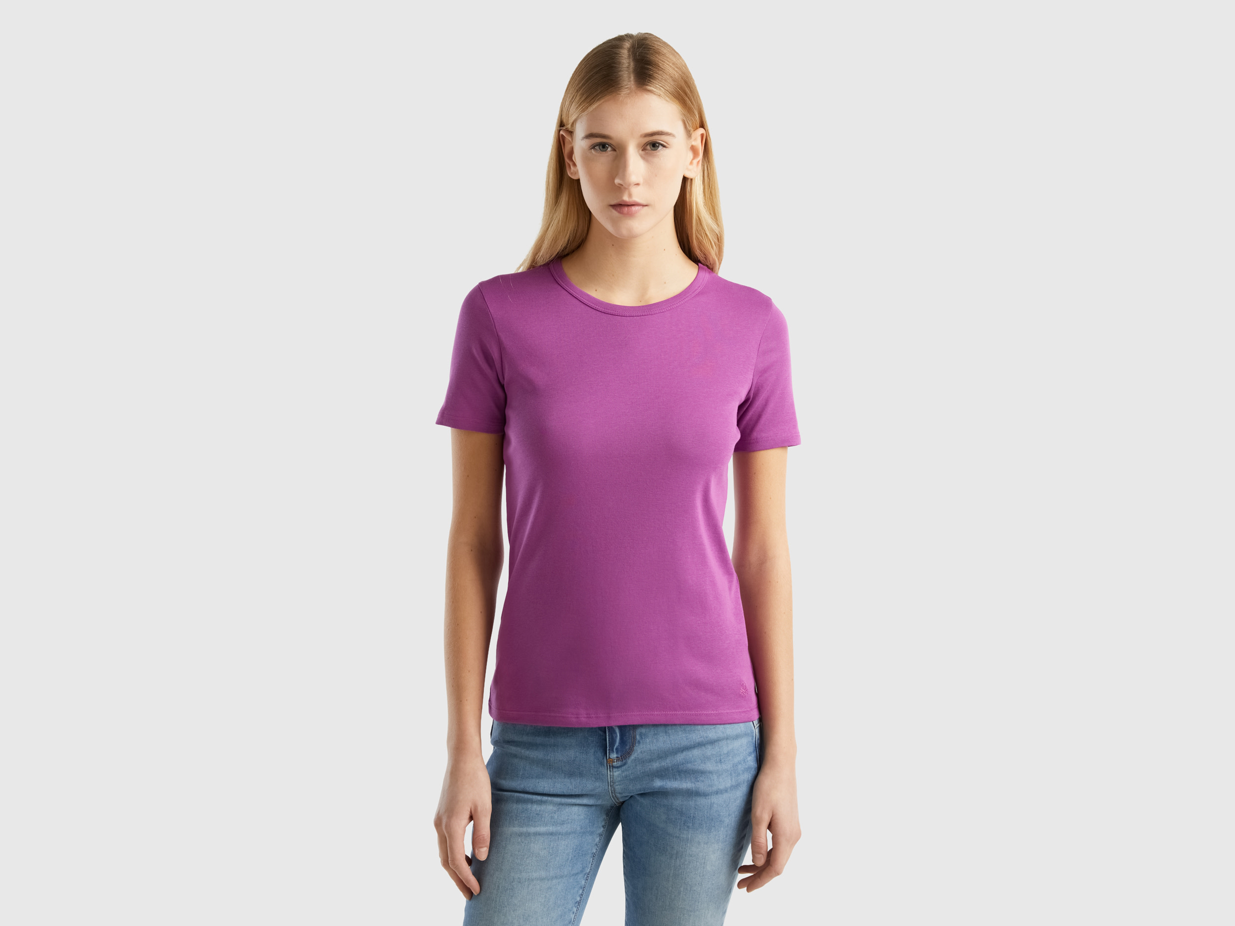 Benetton, Long Fiber Cotton T-shirt, size XS, Violet, Women