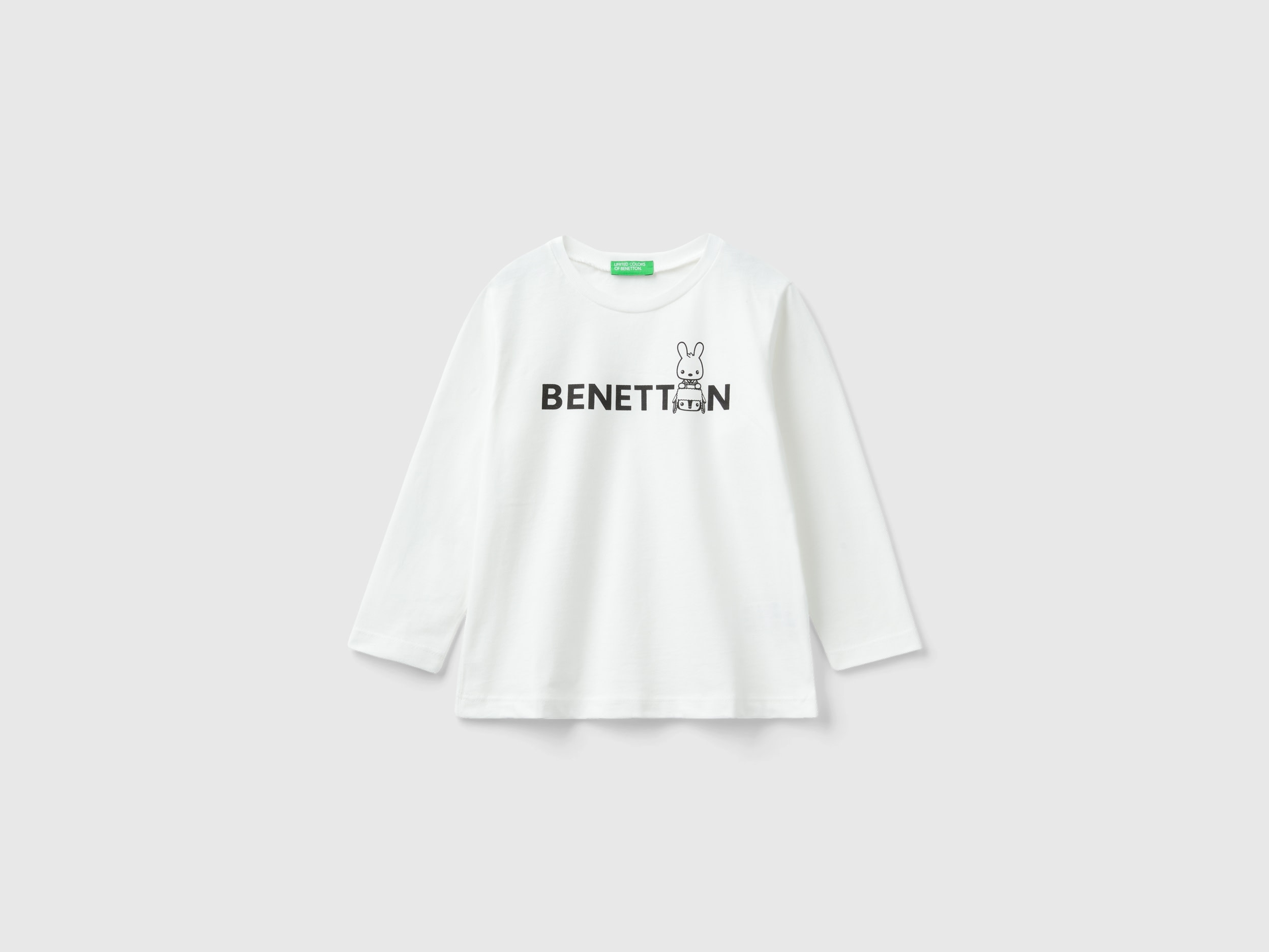 Benetton, Crew Neck T-shirt In Warm Organic Cotton, size 18-24, White, Kids