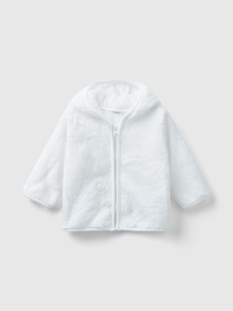Benetton, Faux Fur Sweatshirt With Zip, White, Kids