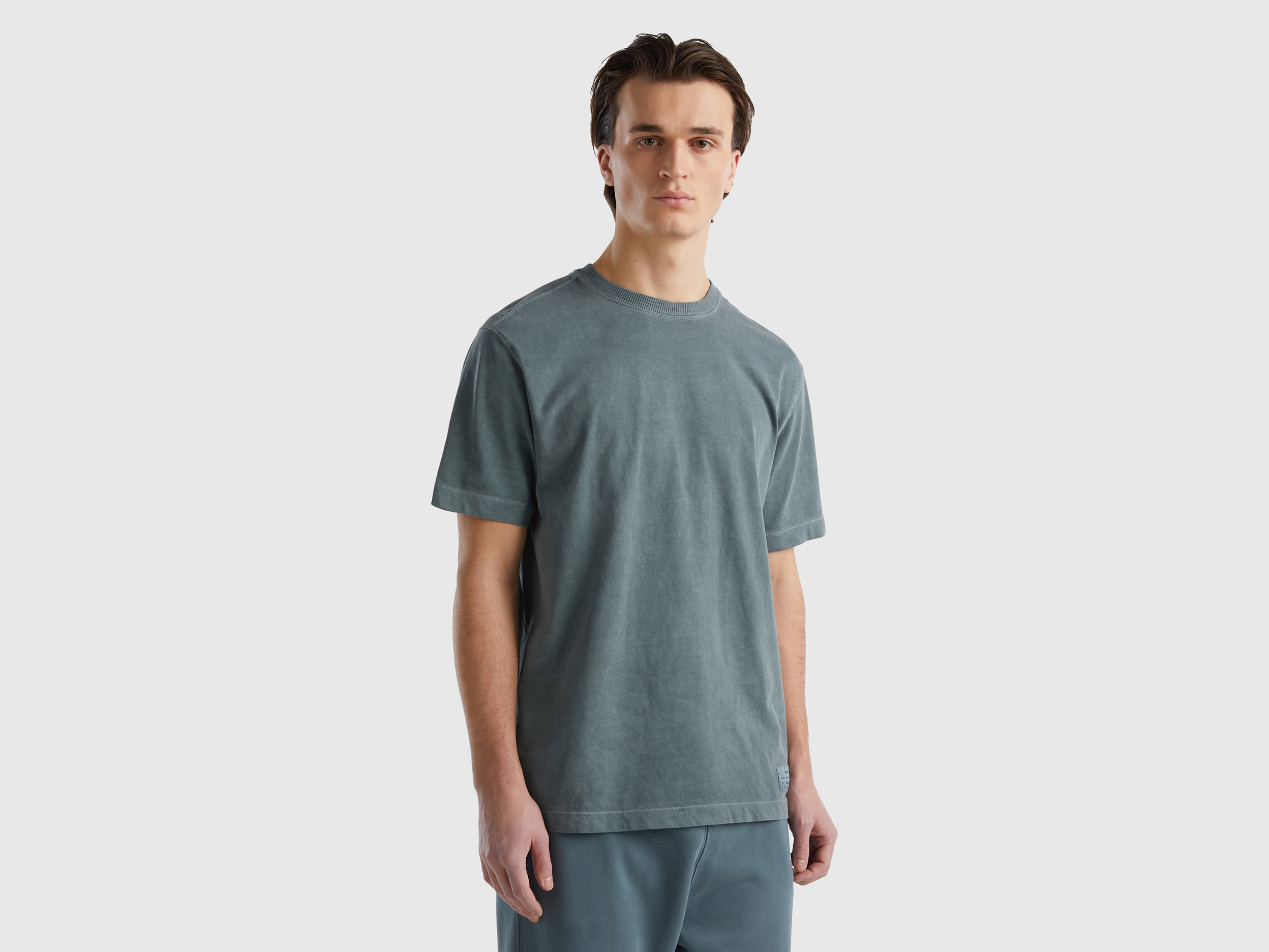 Benetton, 100% Organic Cotton Crew Neck T-shirt, size XXXL, Dark Gray, Men