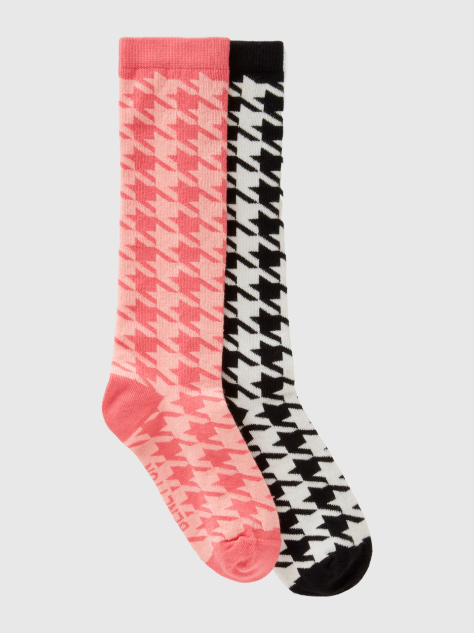 Benetton, Two Pairs Of Jacquard Houndstooth Socks, Multi-color, Kids