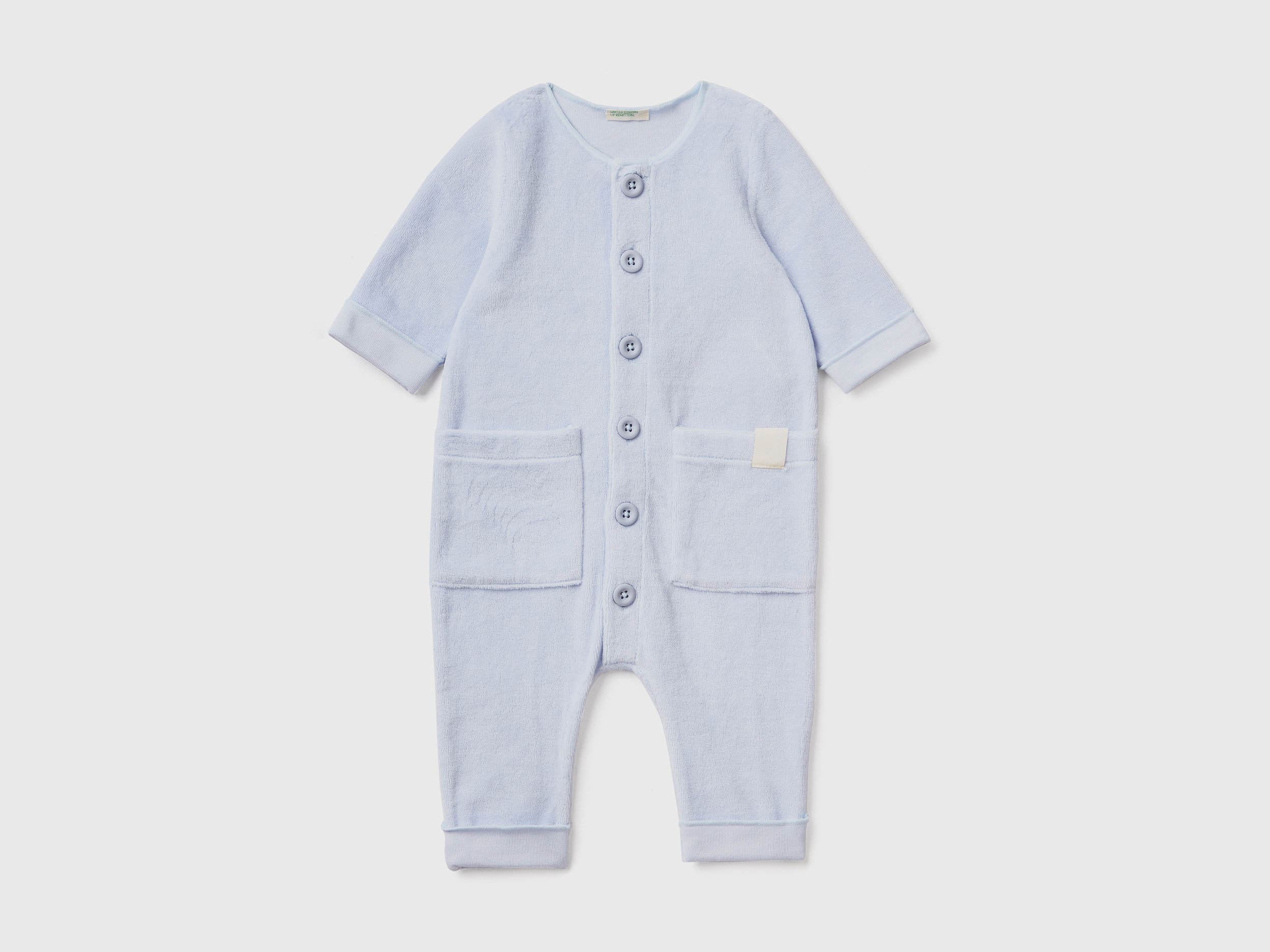 Benetton, Onesie In Chenille With Pockets, size 12-18, Sky Blue, Kids