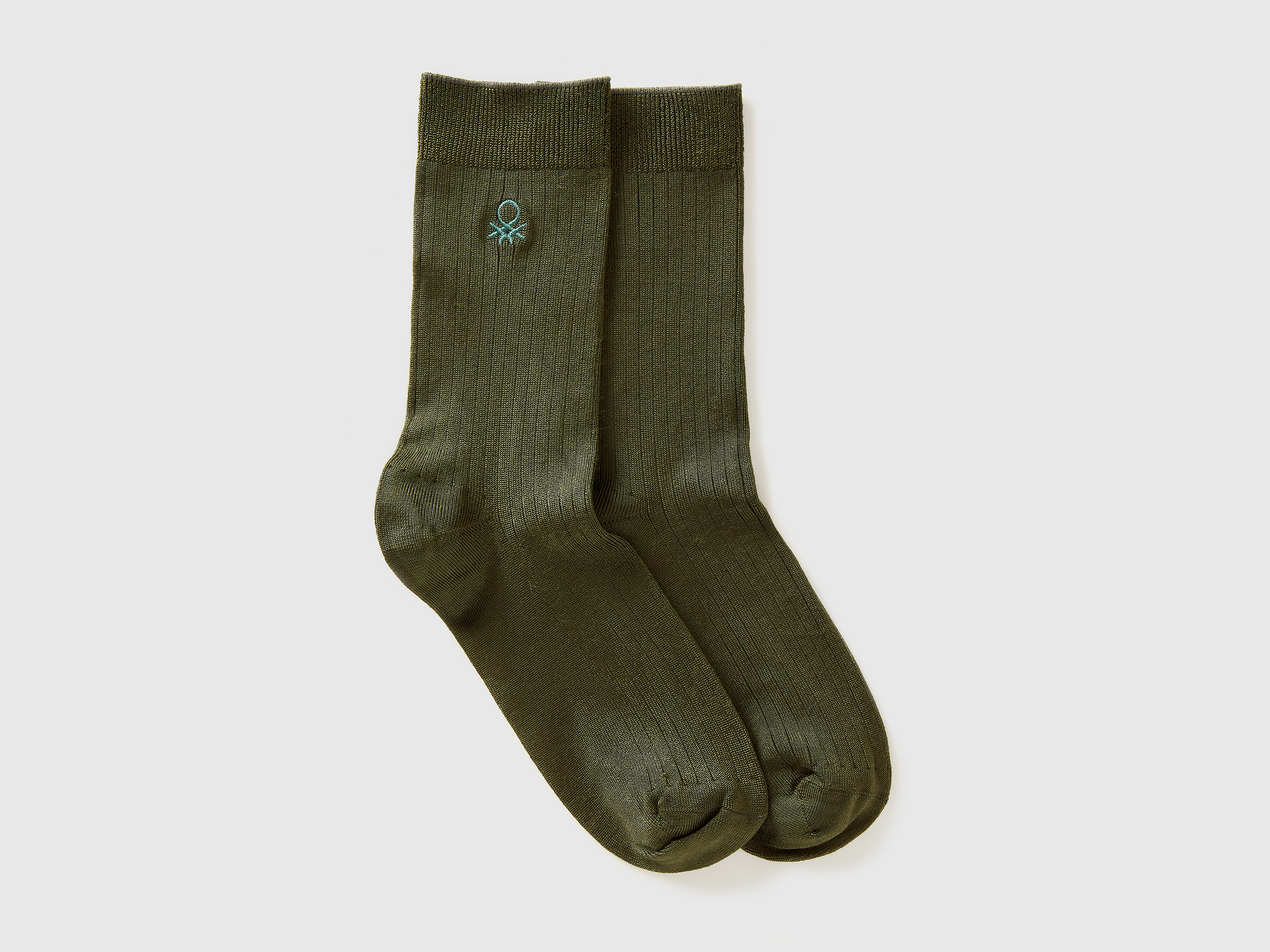 Benetton, Socken Mit Rippenmuster Und Logo, size 36-41, Militärgrün, female