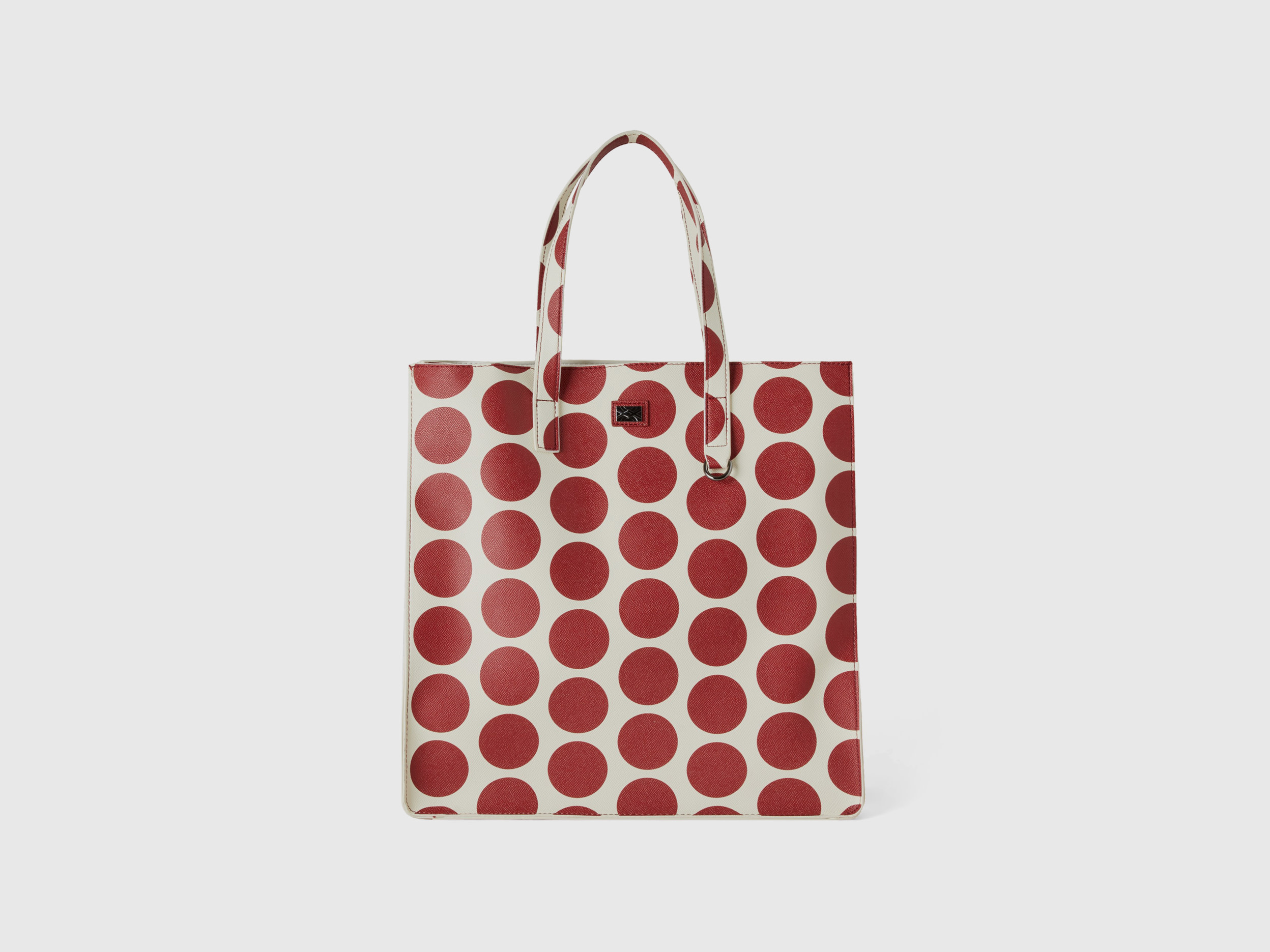 Benetton, White Shopping Bag With Red Polka Dots, size OS, White, Women