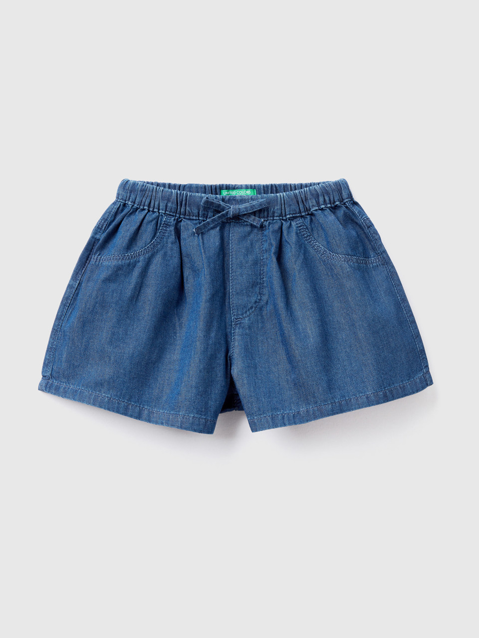 Benetton, Shorts Leggeri Effetto Jeans, Blu, Bambini