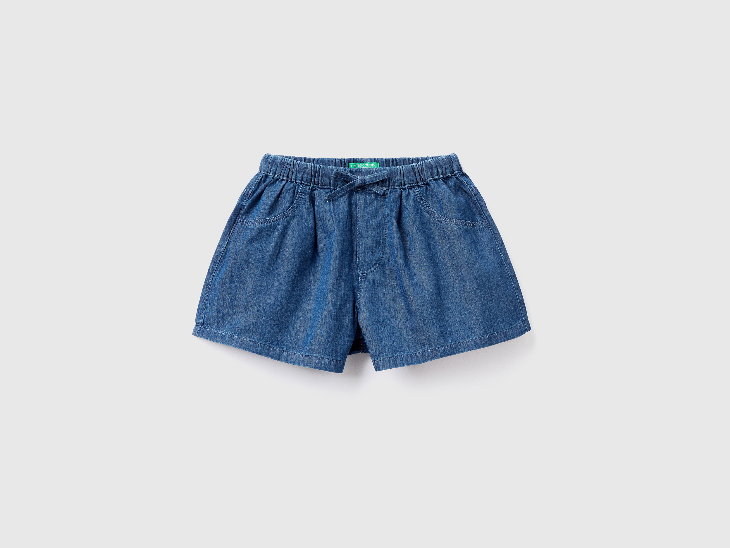 Benetton, Lightweight Denim-look Shorts, size 3-4, Blue, Kids