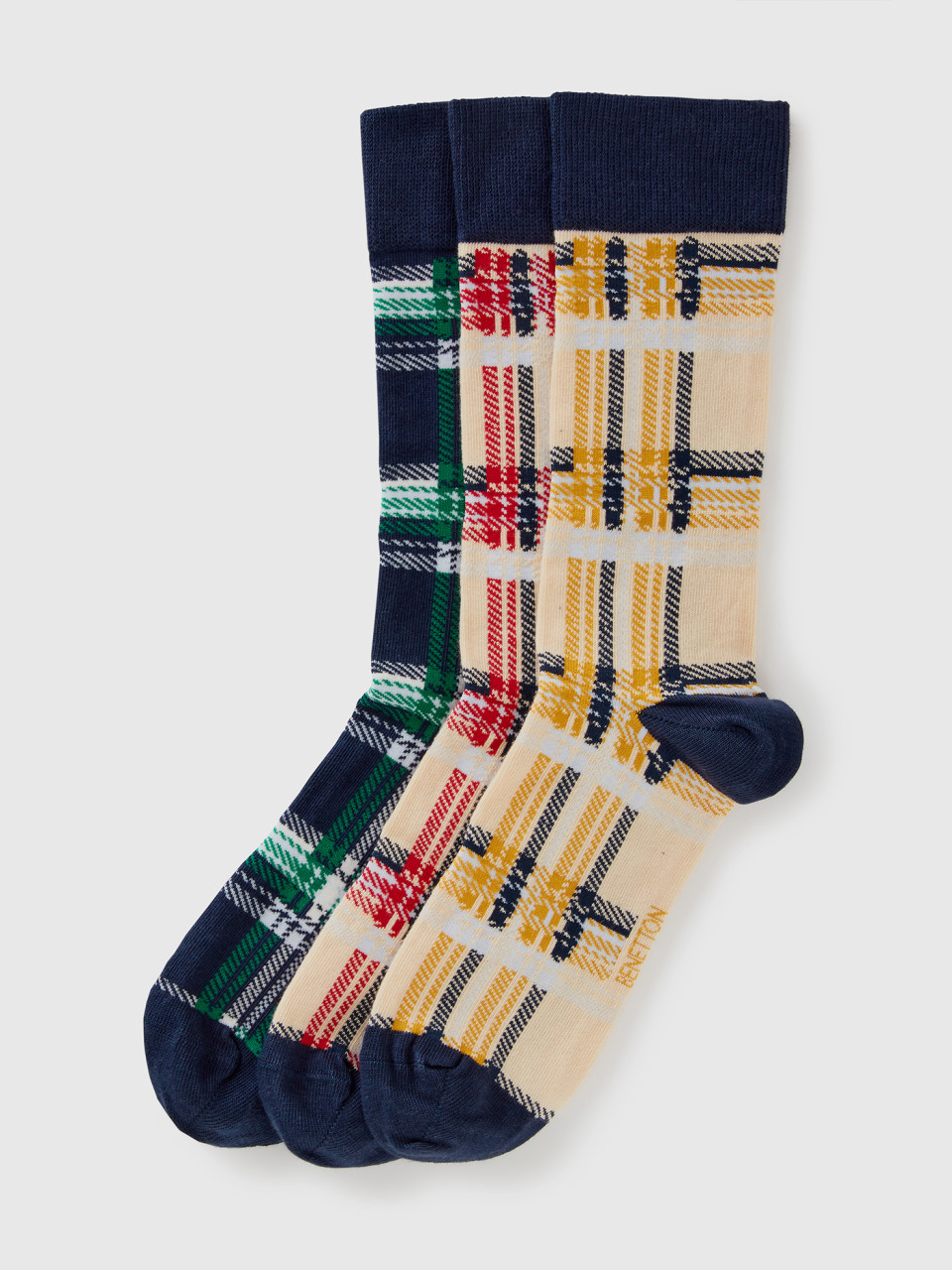 Benetton, Long Tartan Socks, Multi-color, Men