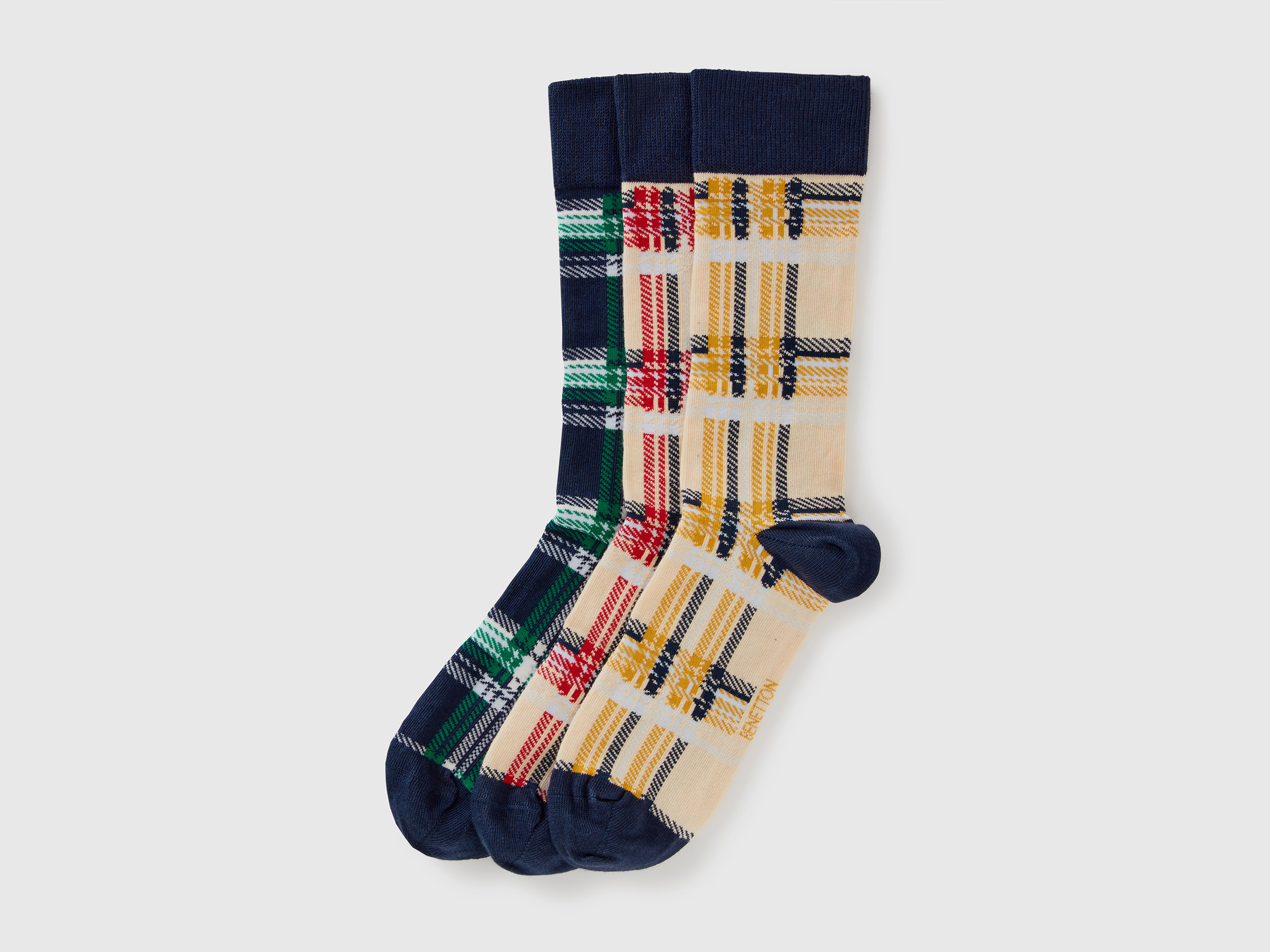 Benetton, Long Tartan Socks, size OS, Multi-color, Men