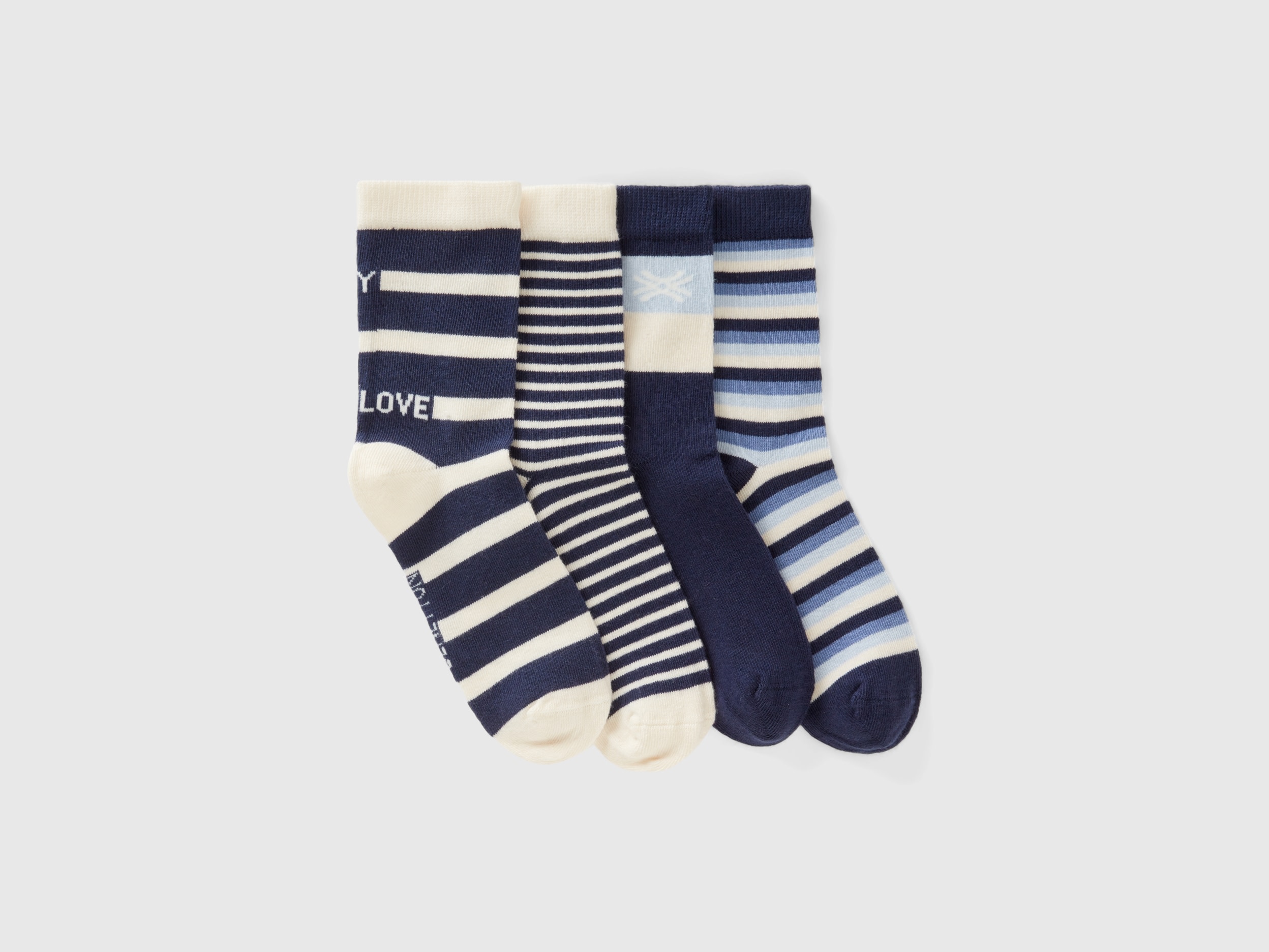Benetton, Set Of Blue Striped Jacquard Socks, size 8-9, Blue, Kids
