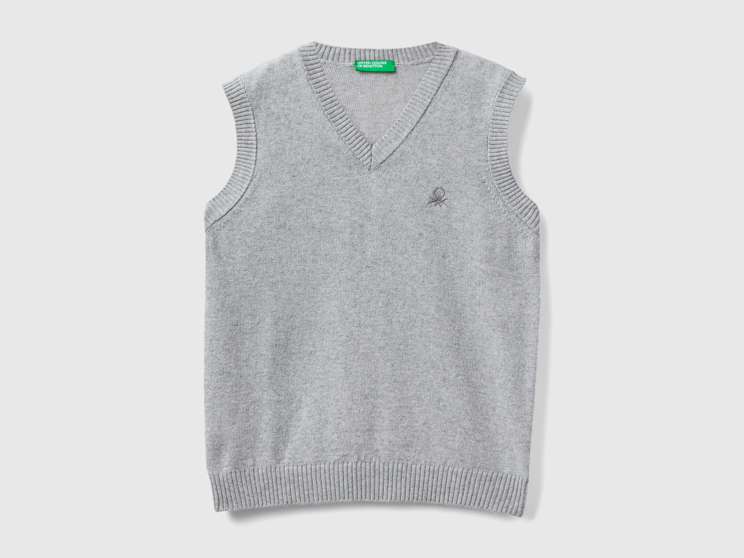 Benetton, Vest In Cashmere And Wool Blend, size M, Light Gray, Kids