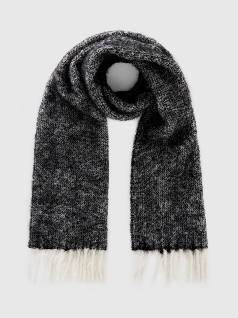 Benetton, Scarf In Recycled Fabric And Wool Blend, Black, Women