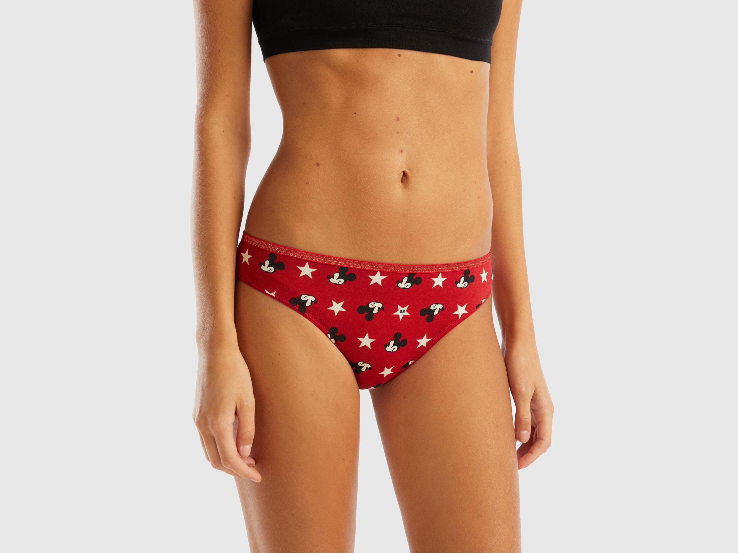 Benetton, Red Mickey Mouse Briefs With Lurex, size XS, Red, Women
