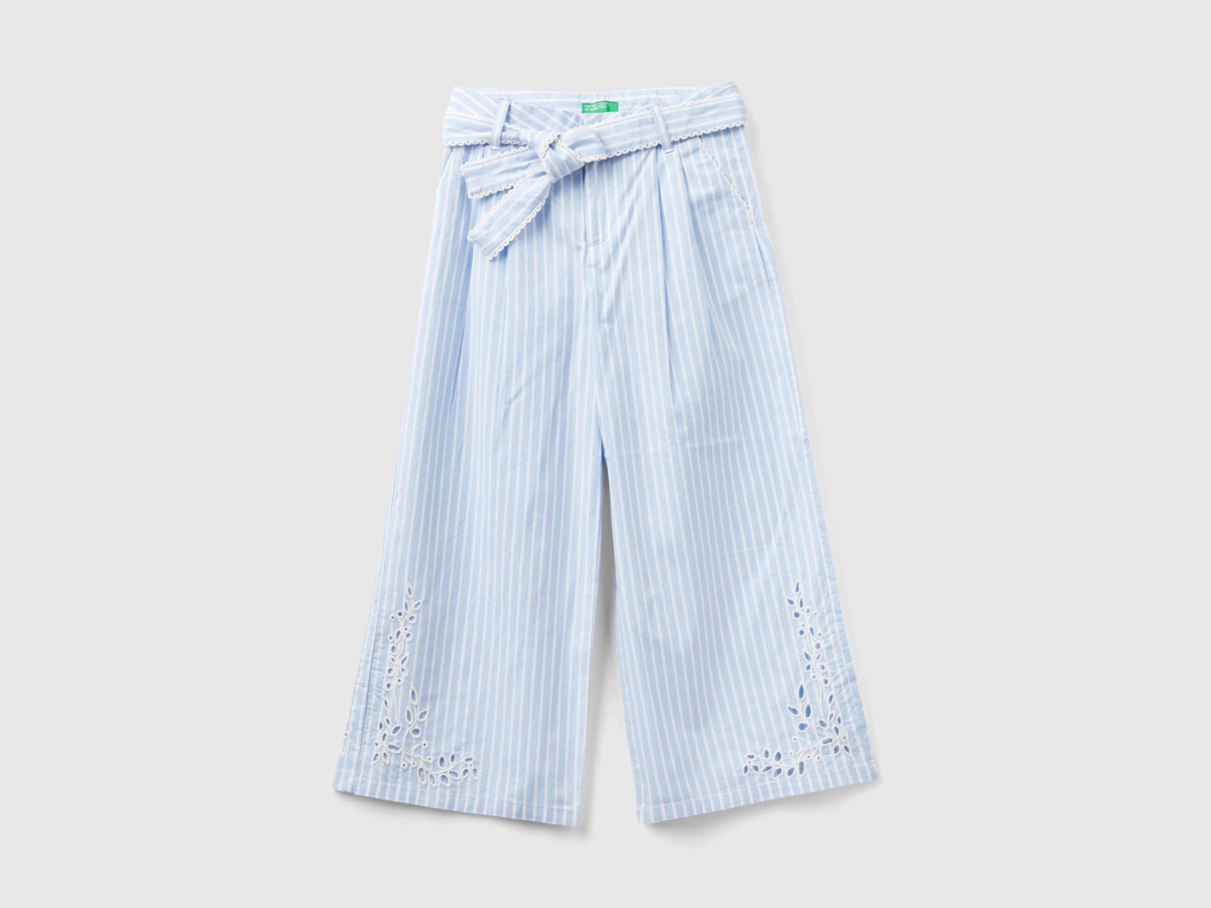 Benetton, Pantaloni Palazzo A Righe, Celeste, Bambini