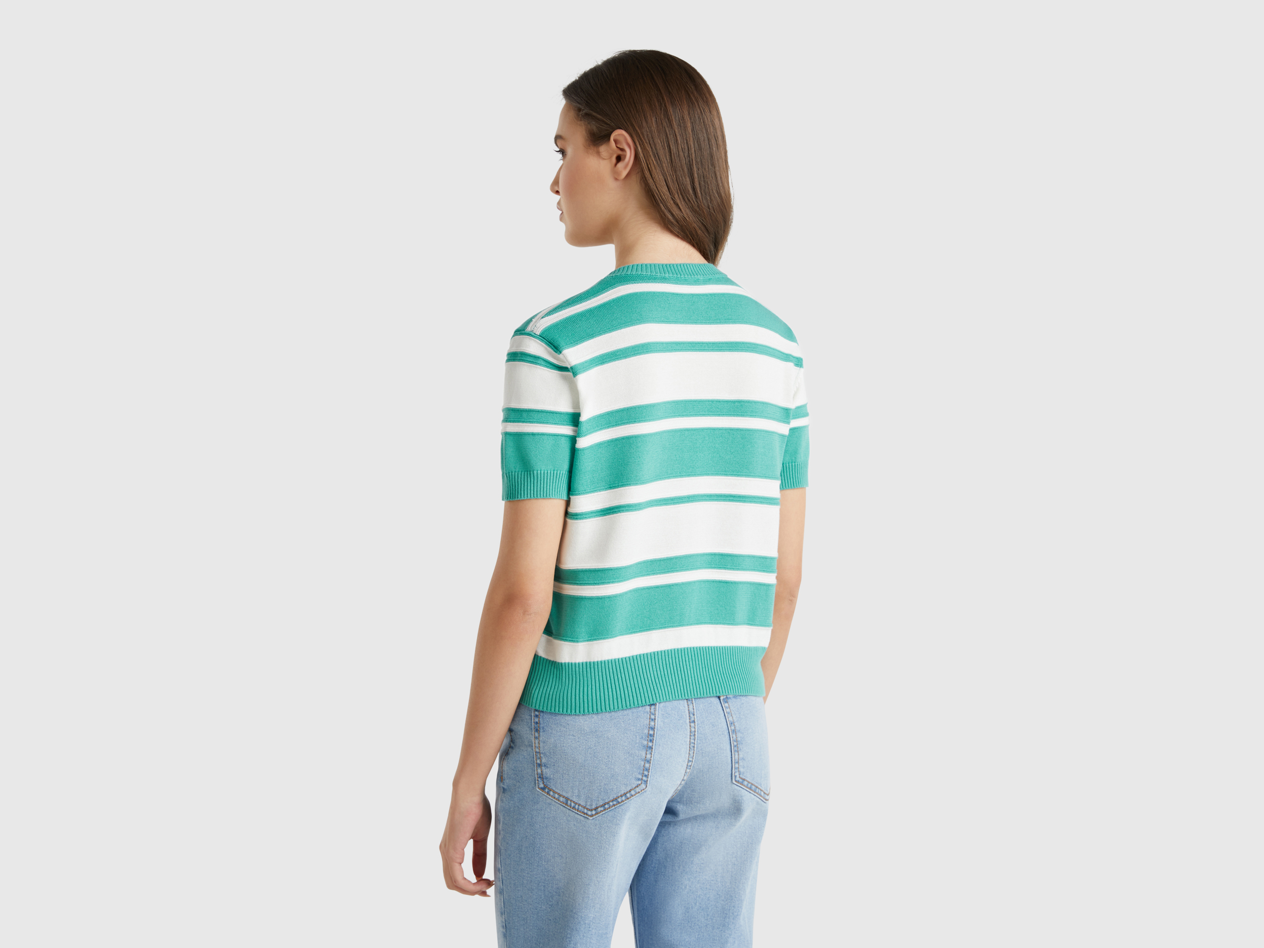 Benetton, Πουλόβερ Ριγέ, size S, Τιρκουαζ, Γυναικεία φωτογραφία