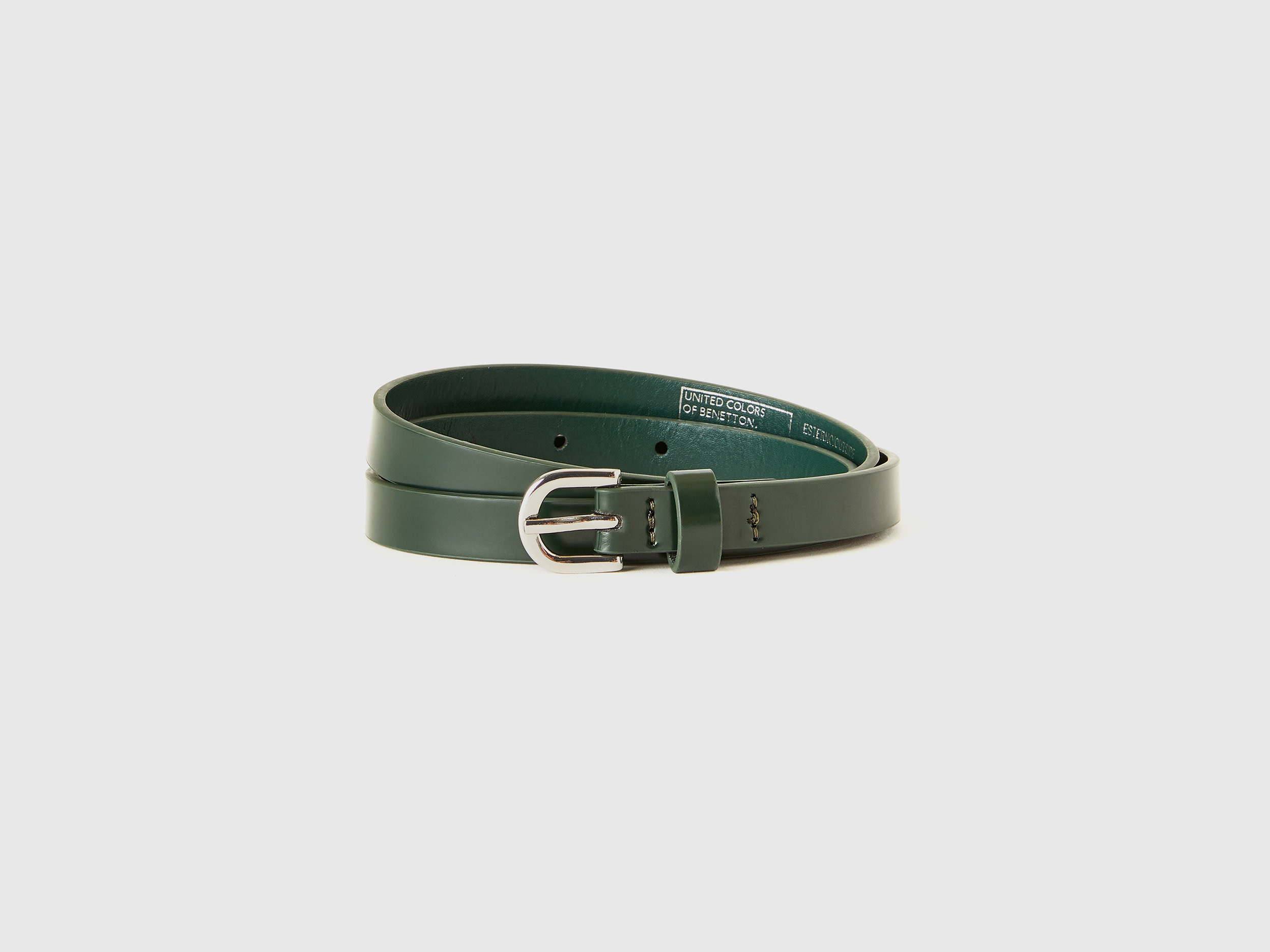 Benetton, Cintura Bassa Effetto Vernice, Verde Scuro, Donna