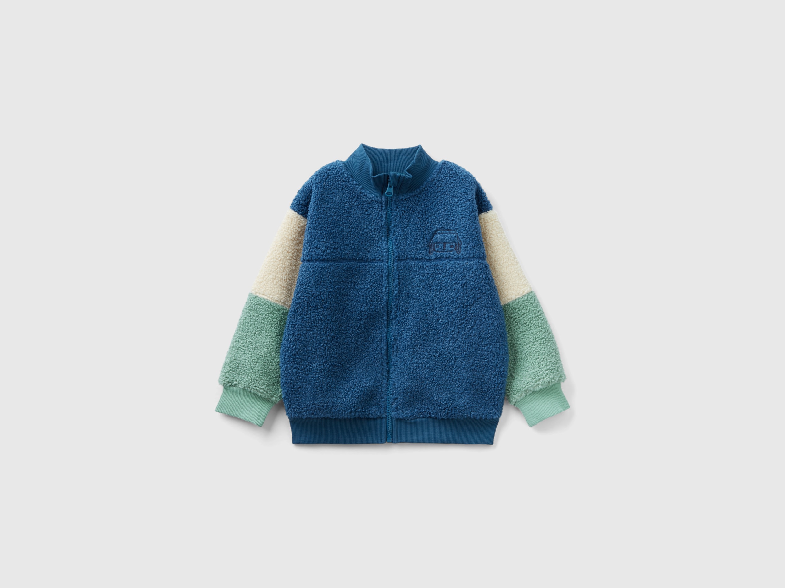 Benetton, Color Block Teddy Bear Effect Sweatshirt, size 18-24, Air Force Blue, Kids