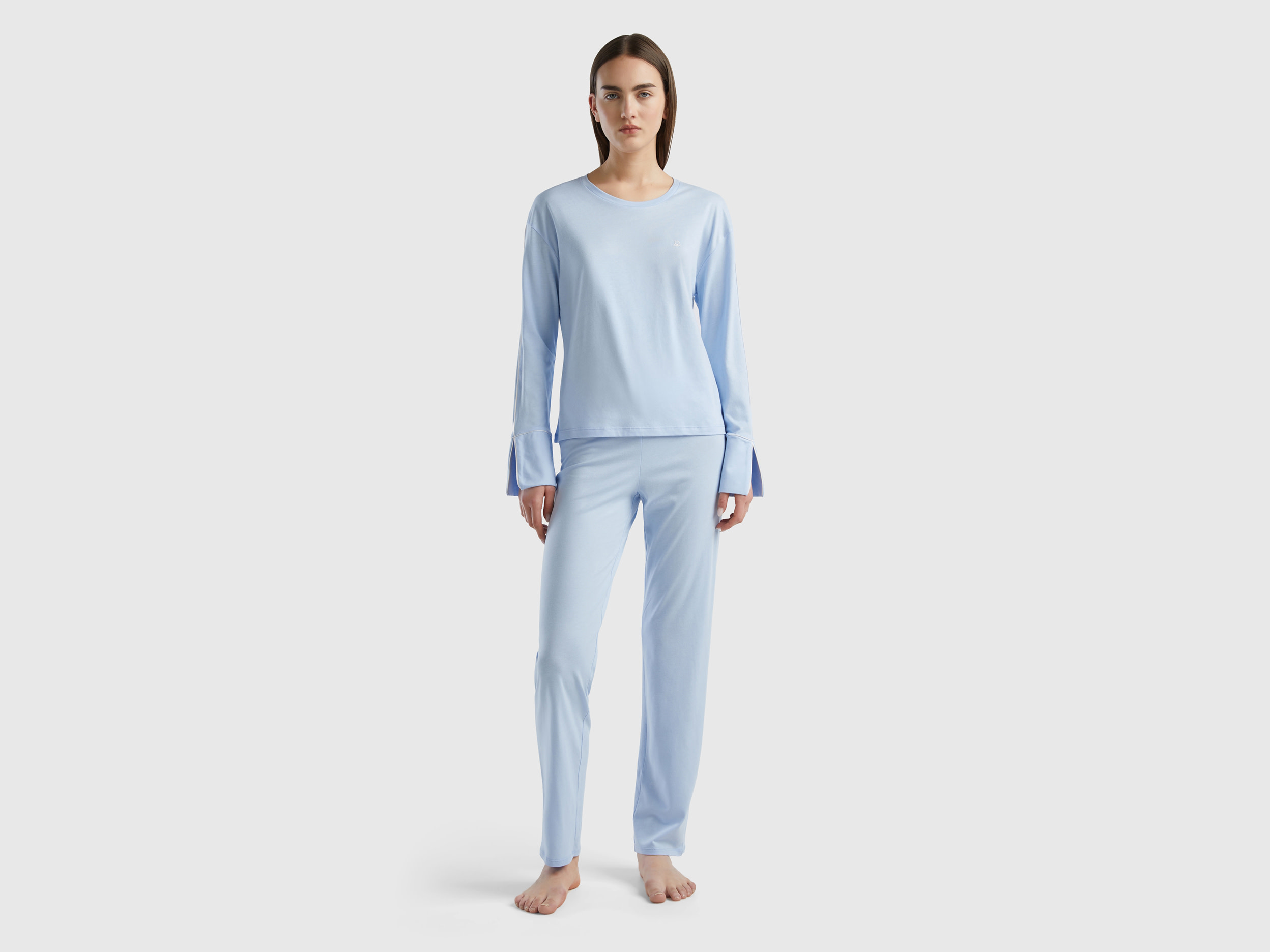 Benetton, Warm Viscose Blend Pyjamas, size M, Sky Blue, Women