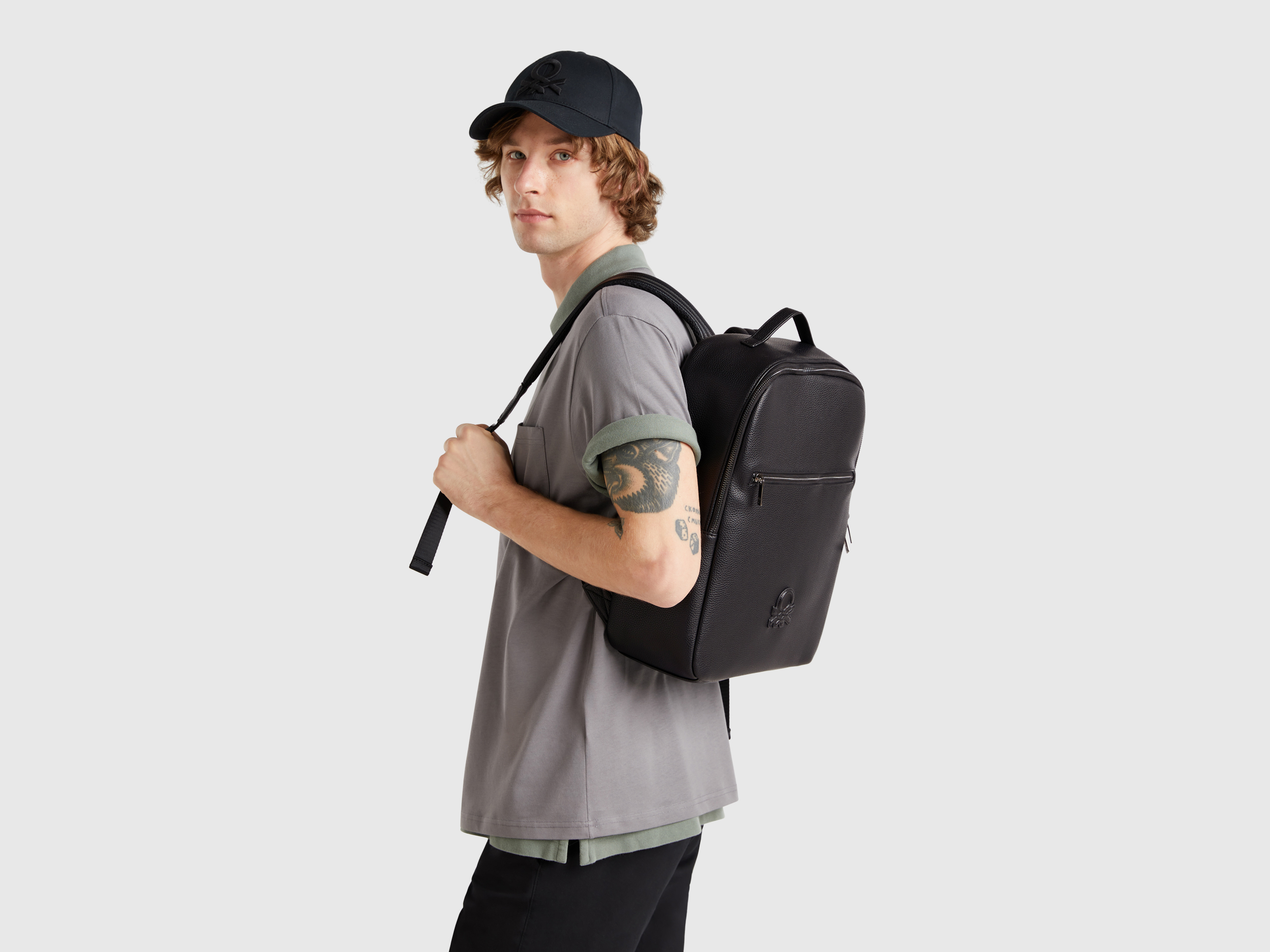 Benetton, Rucksack In Imitation Leather, size OS, Black, Men