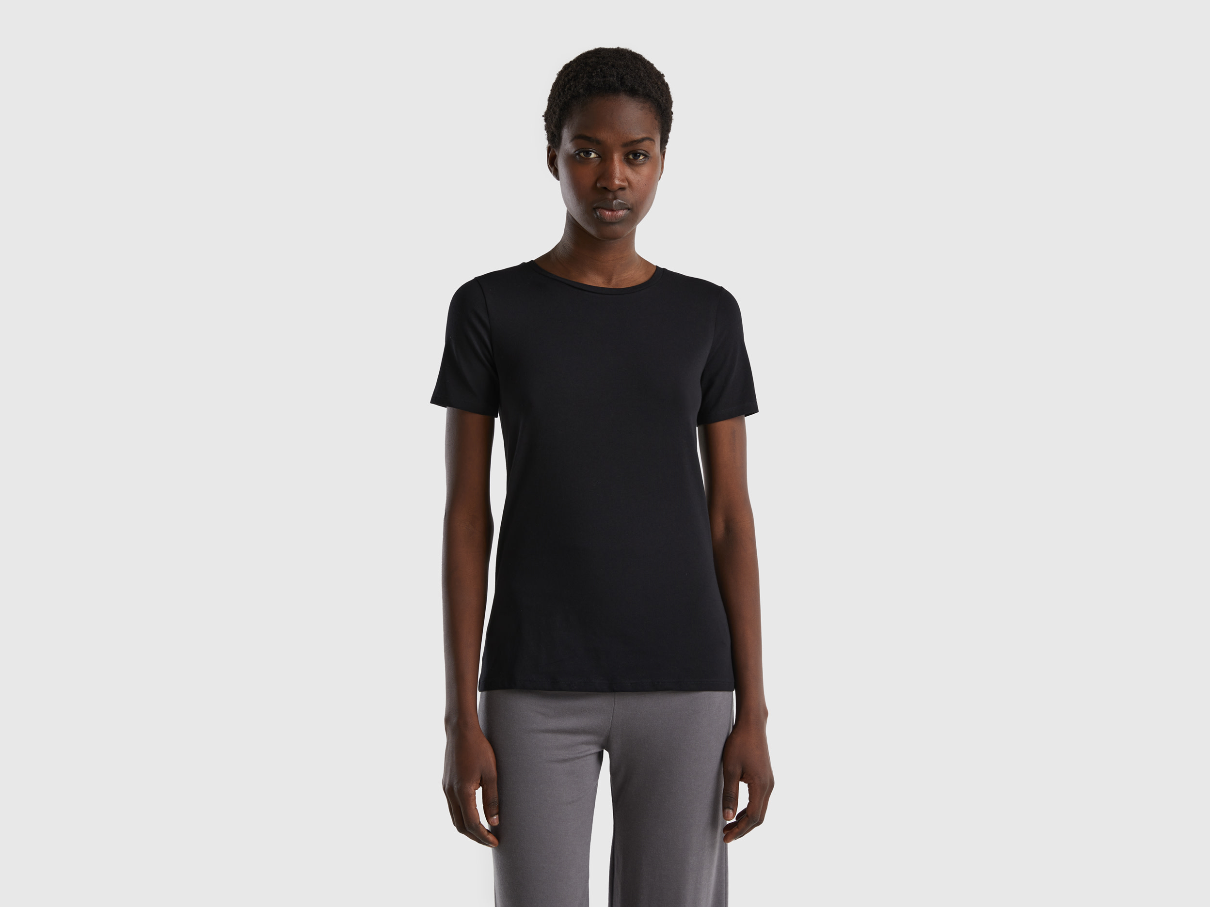 Benetton, Super Stretch Organic Cotton T-shirt, size XS, Black, Women