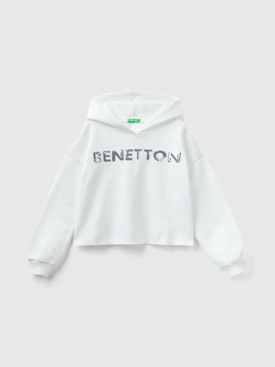 Benetton, Hoodie With Sequins, Creamy White, Kids