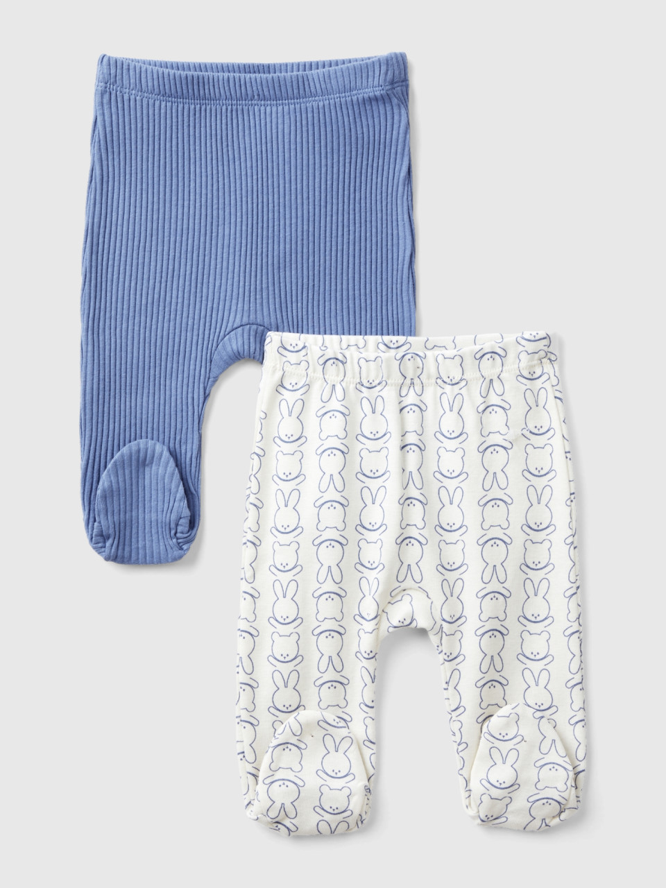 Benetton, Deux Pantalons Avec Pieds En Coton Bio, Bleu Ciel, Enfants