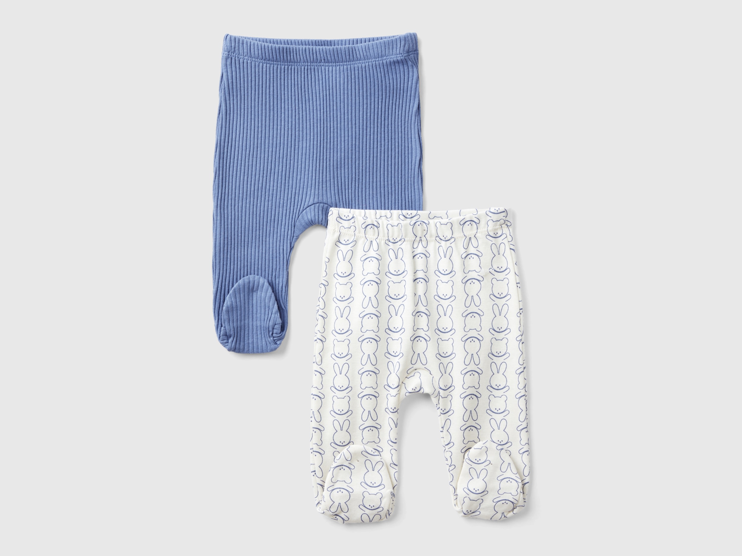 Benetton, Two Pairs Of Stirrup Trousers In Organic Cotton, size 0-1, Sky Blue, Kids