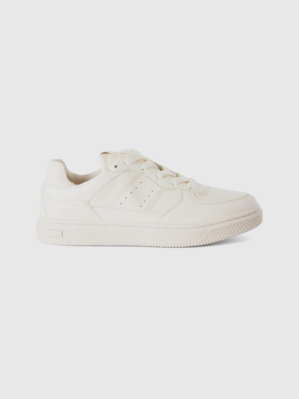 Benetton, Low-top Sneakers In Imitation Leather, Creamy White, Kids