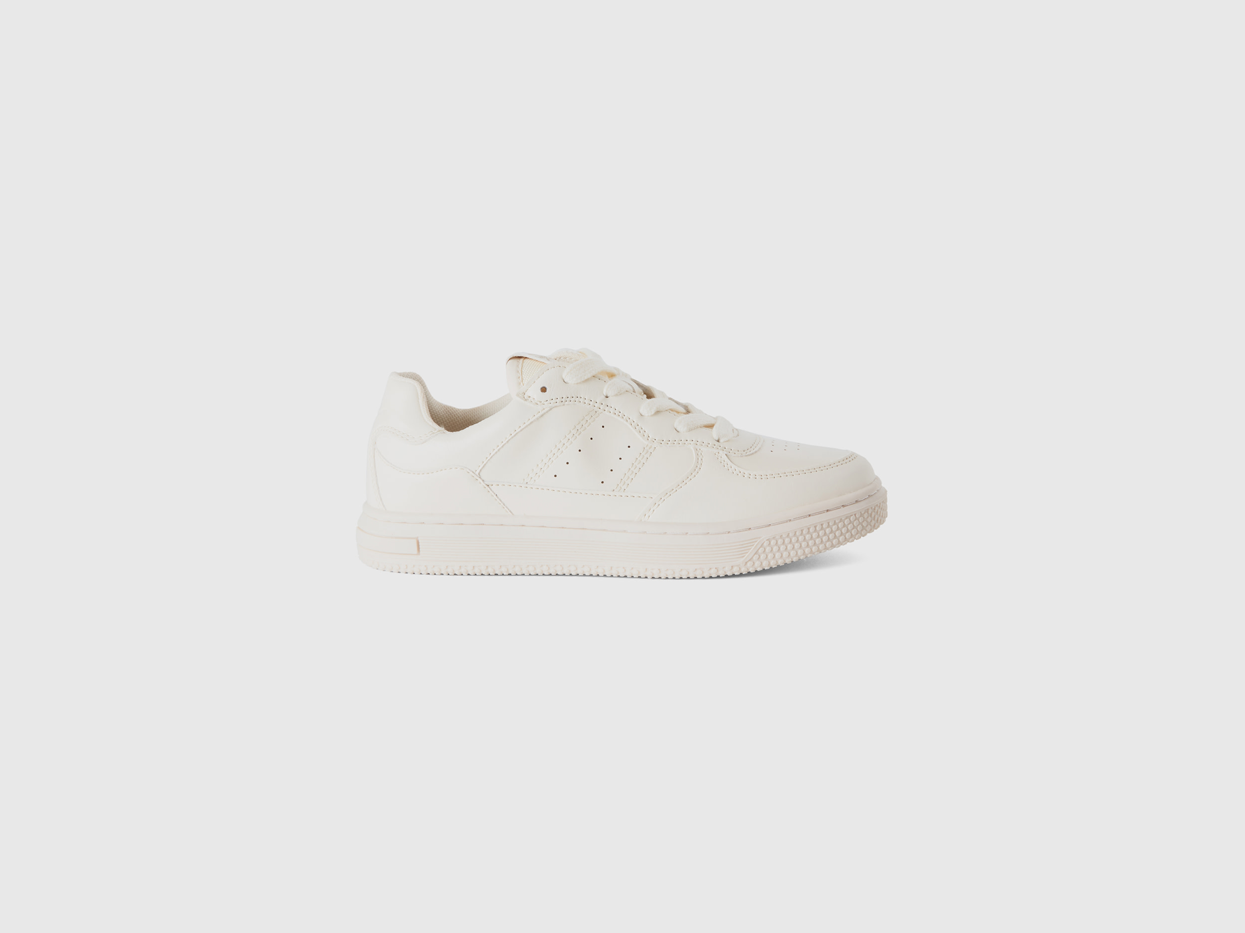 Benetton, Sneakers Basse In Tessuto Spalmato, Bianco Panna, Bambini