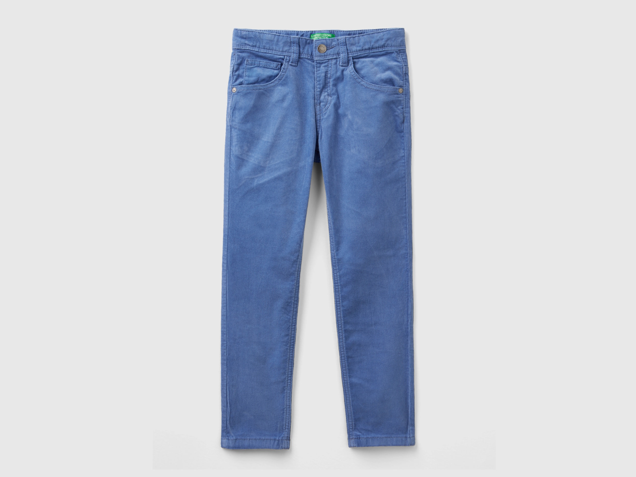 Benetton, Slim Fit Stretch Corduroy Trousers, size 2XL, Light Blue, Kids