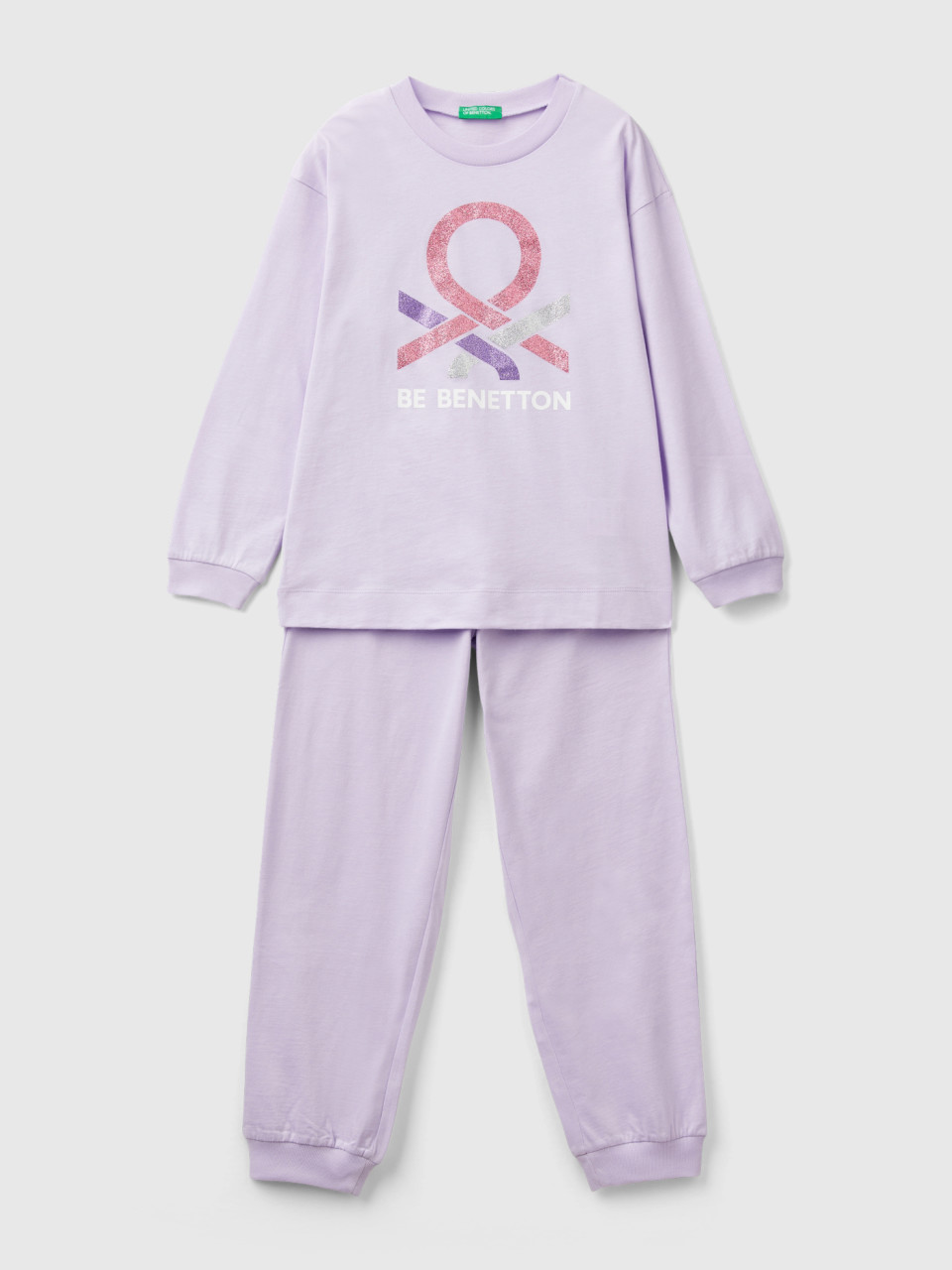 Benetton, Long Lilac Pyjamas With Glittery Logo, Lilac, Kids