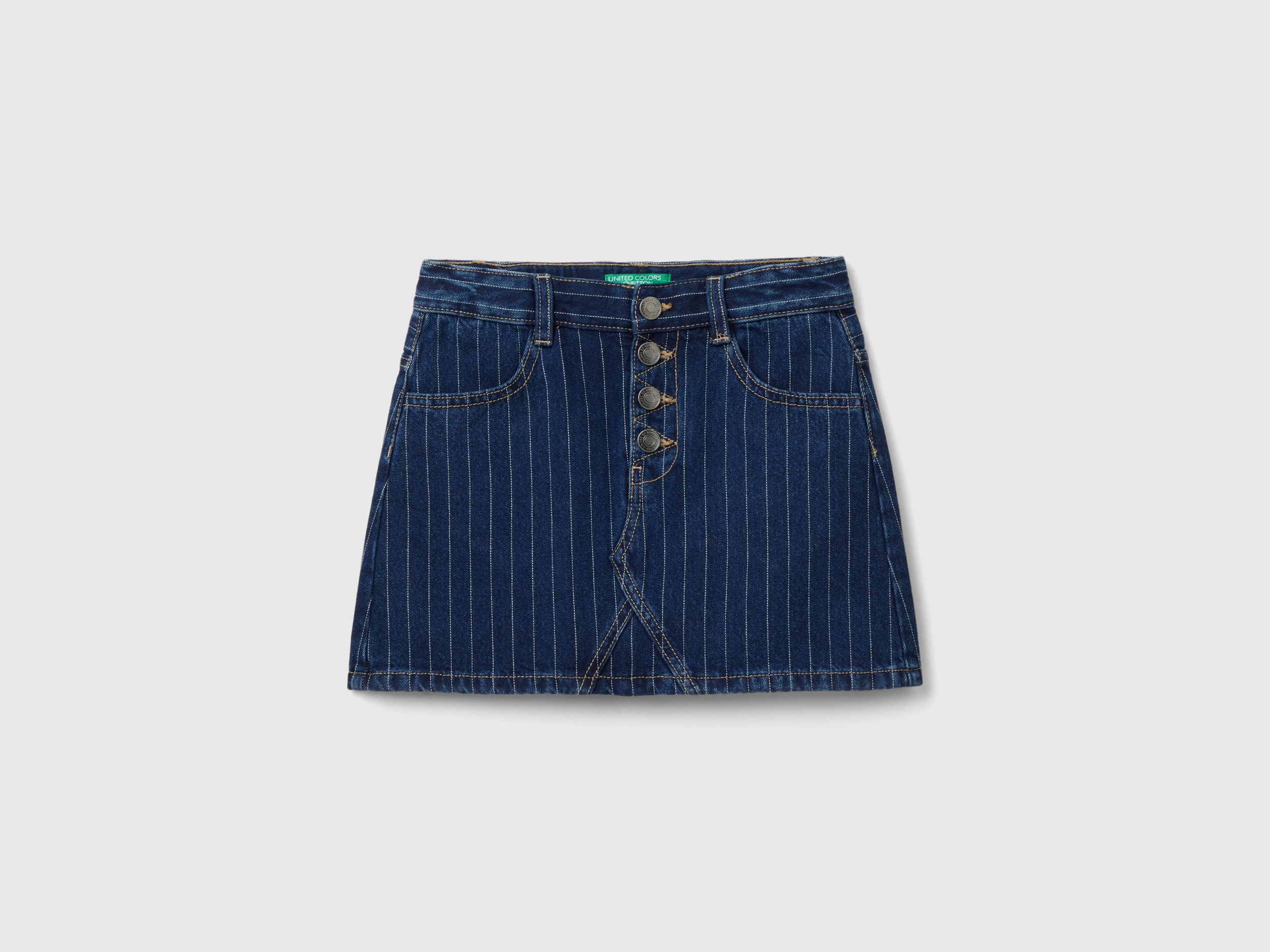Benetton, Denim Pinstripe Mini Skirt, size L, Dark Blue, Kids