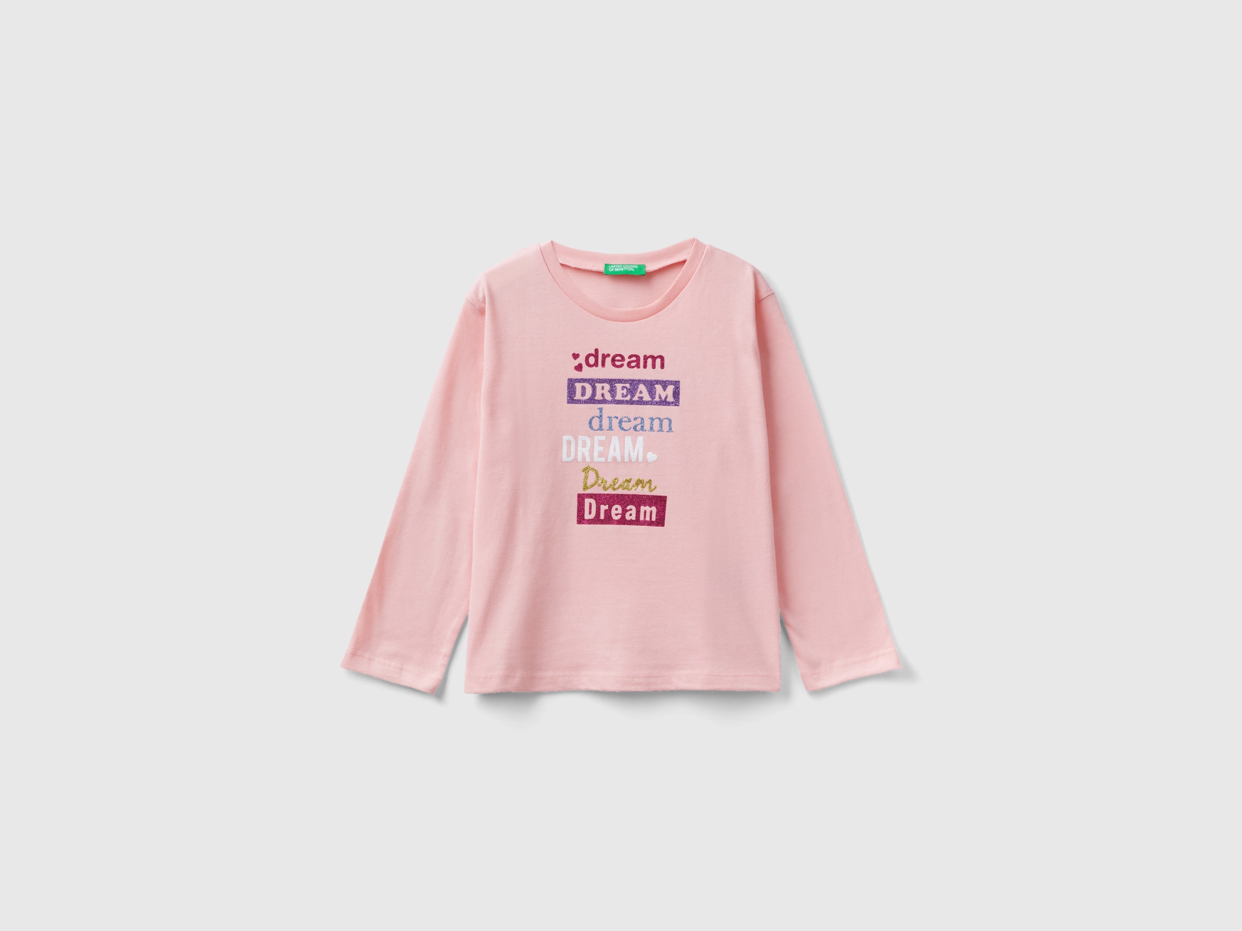 Benetton, Warm T-shirt With Print And Glitter, size 4-5, Pink, Kids