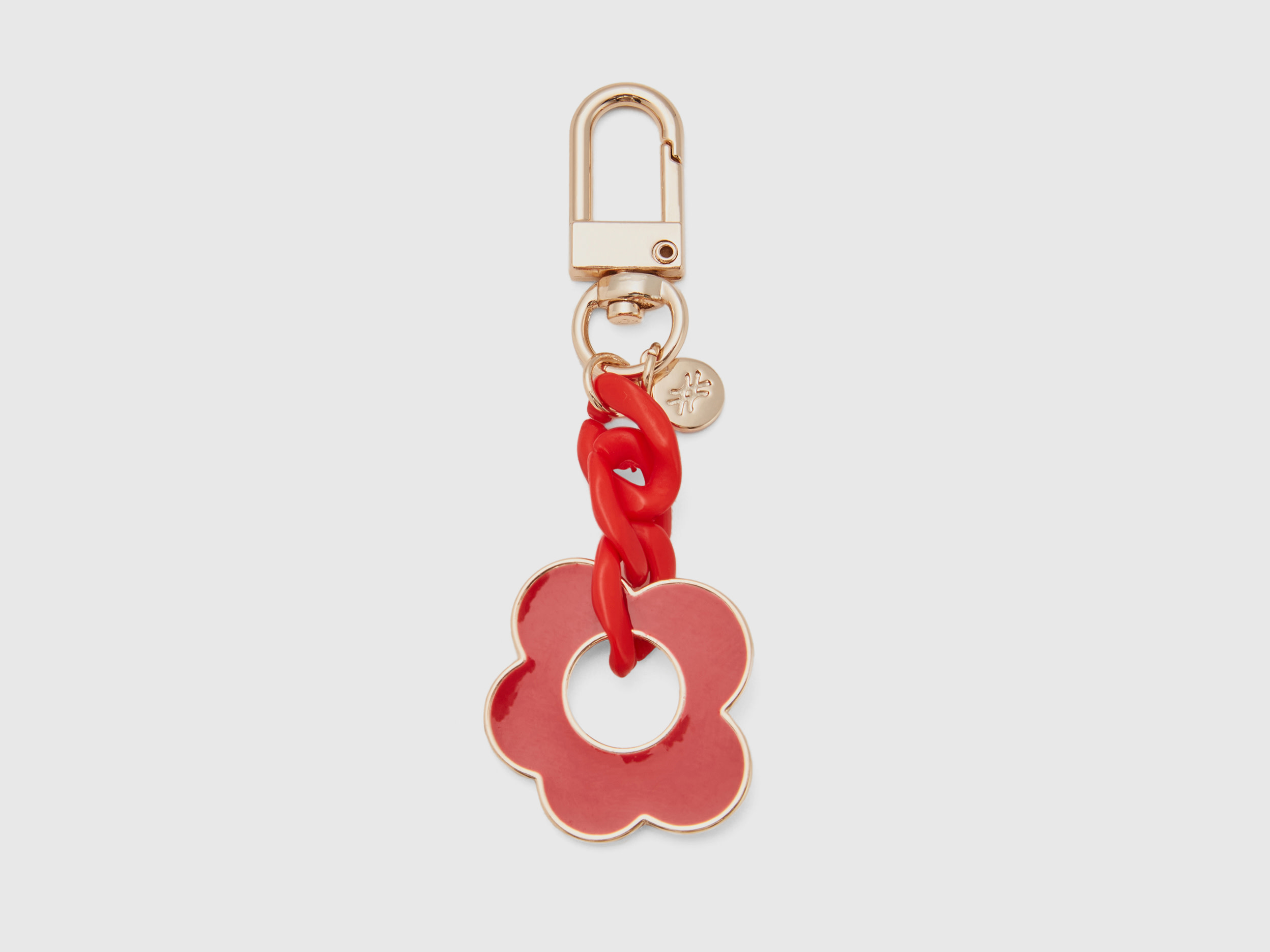 Benetton, Portachiavi Oro E Rosso Con Pendente Fiore, Rosso, Donna