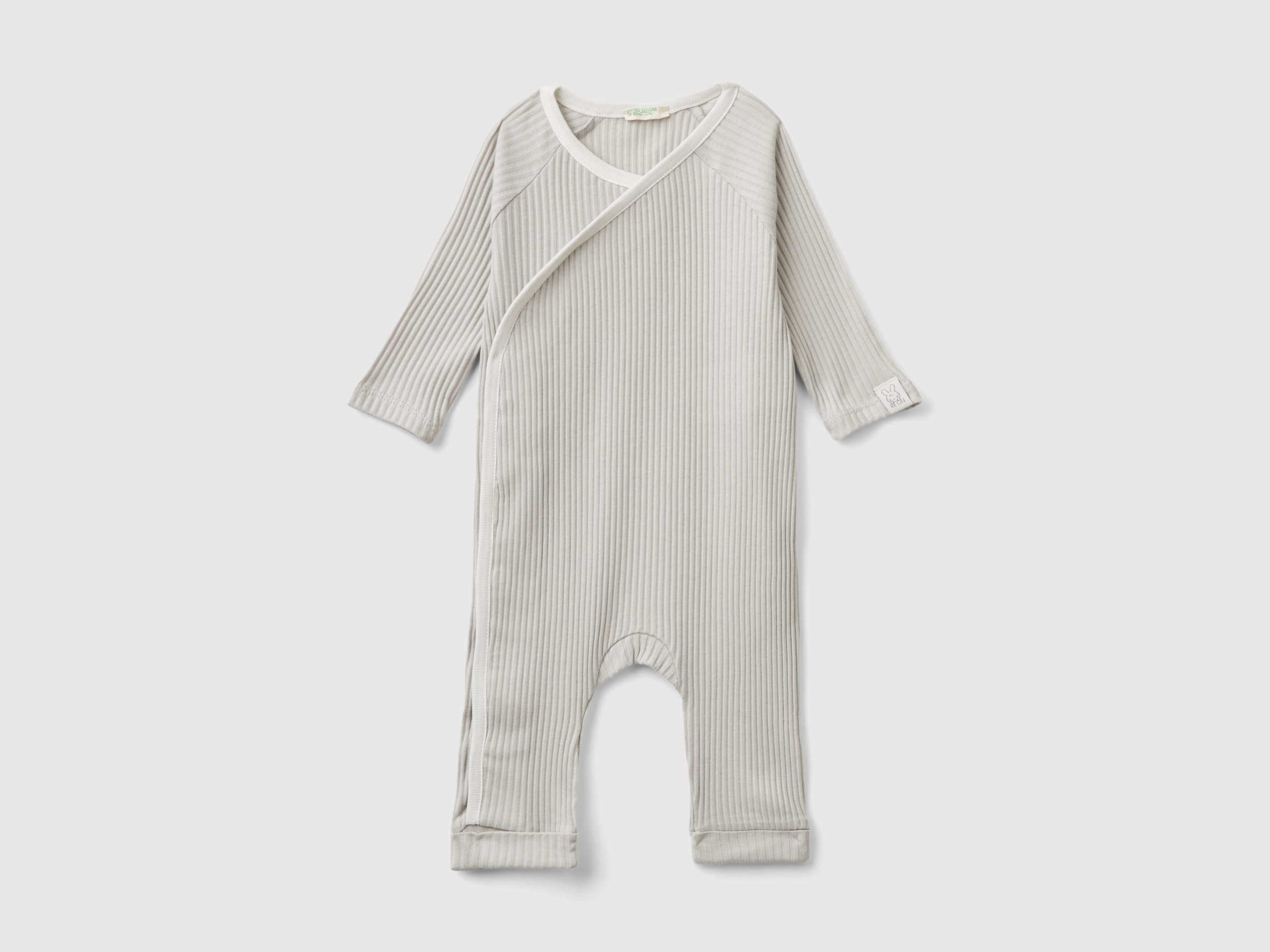 Benetton, Tutina A Costine In Cotone Bio, Grigio Chiaro, Bambini