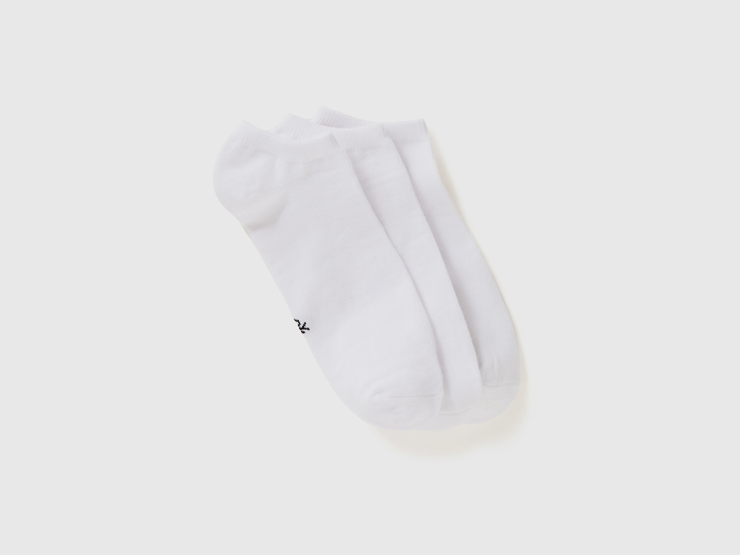Benetton, Tre Paia Di Calzini Corti, Bianco, Donna