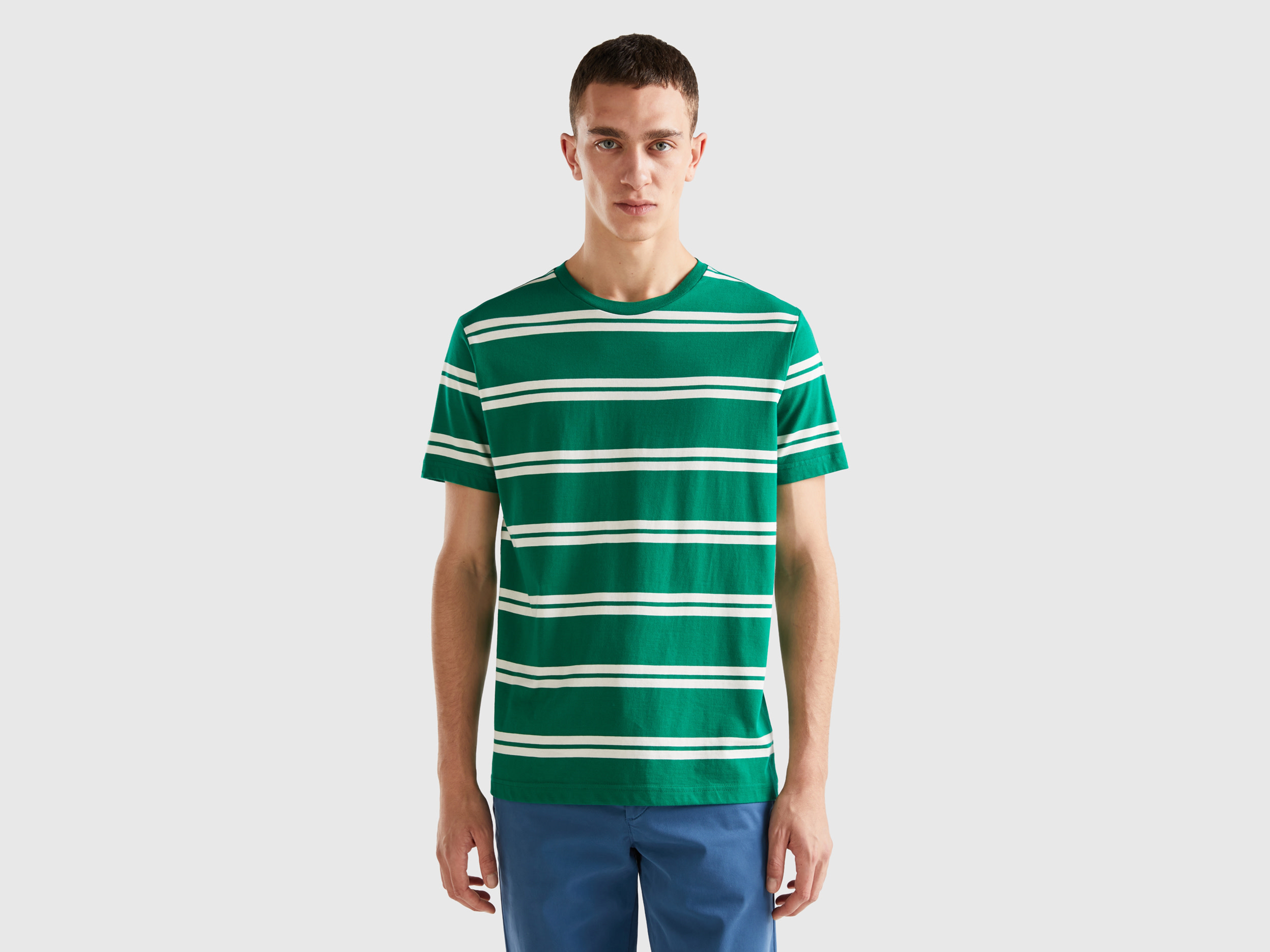 Benetton, Striped Short Sleeve T-shirt, size XXXL, Green, Men