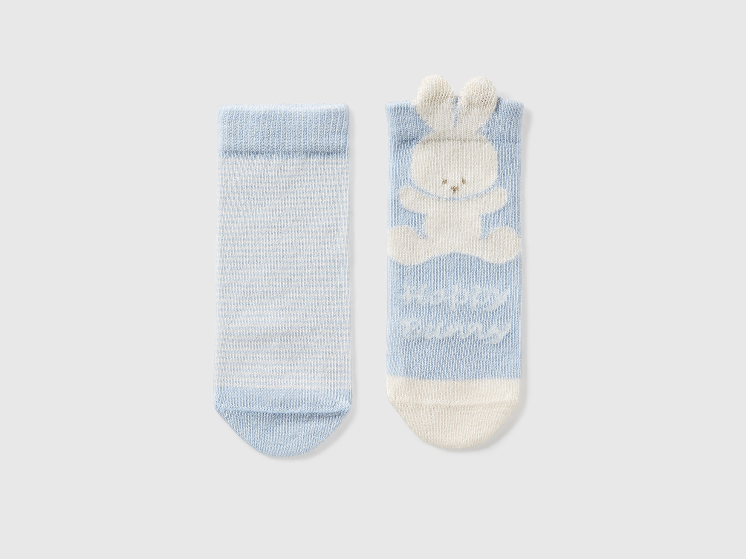 Benetton, Set Calzini Con Righe E Coniglietto, Celeste, Bambini