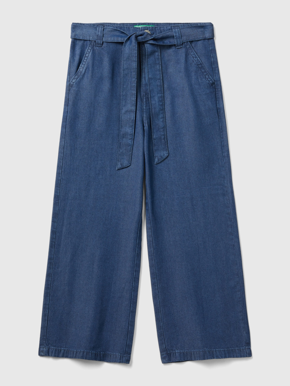 Benetton, Wide Fit Trousers In Chambray, Blue, Kids