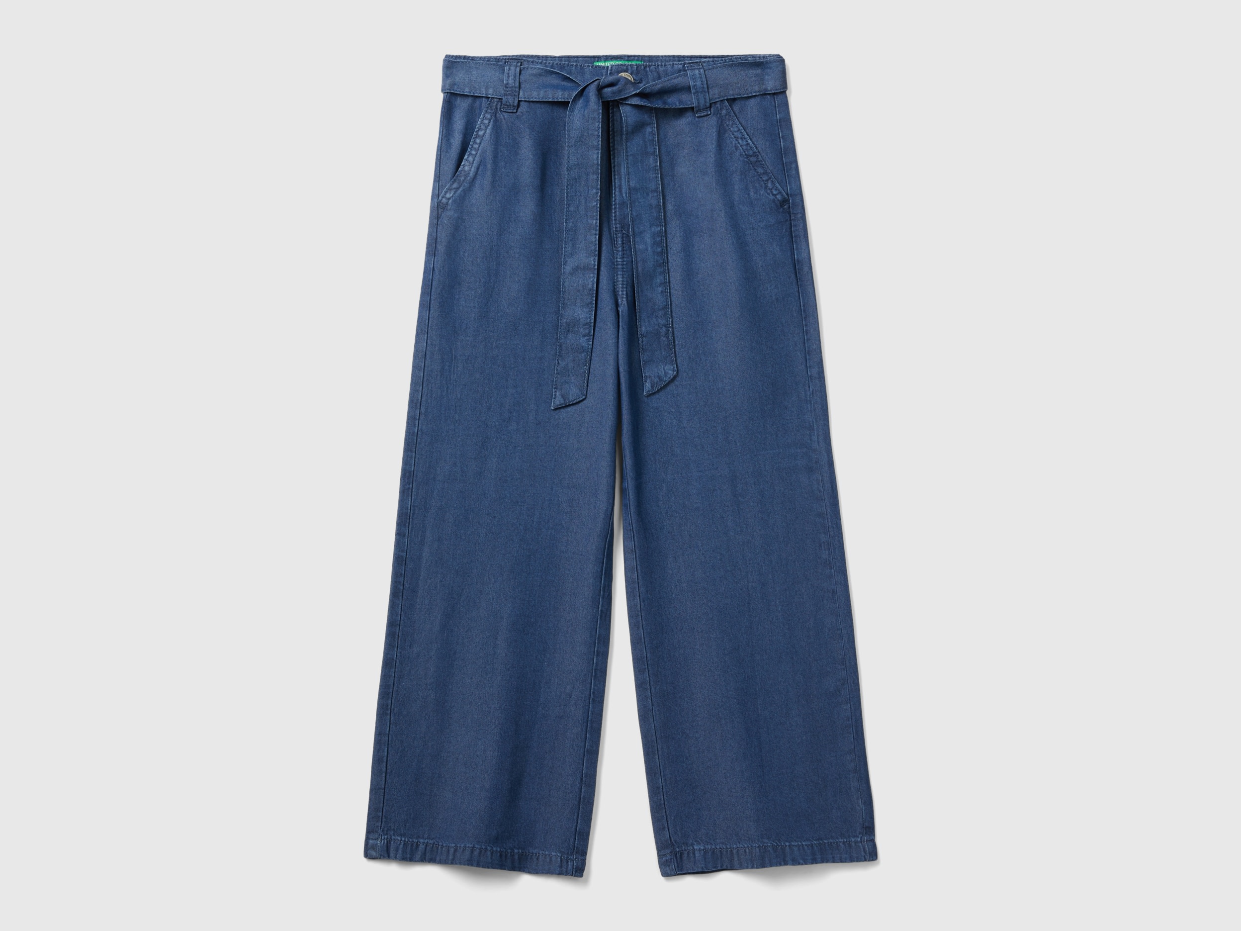 Benetton, Pantaloni Wide Fit In Chambray, Blu, Bambini
