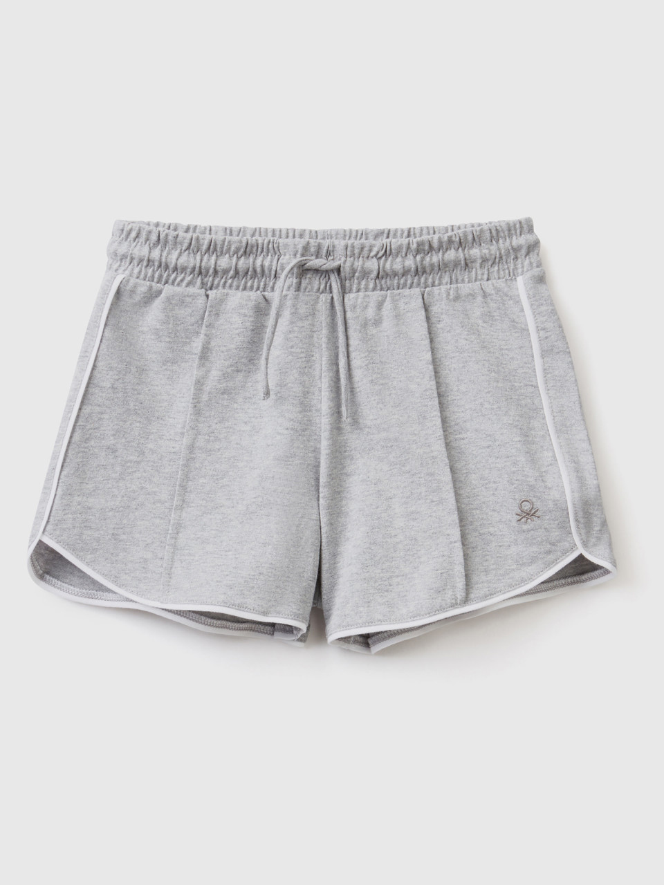 Benetton, 100% Cotton Shorts With Drawstring, Light Gray, Kids
