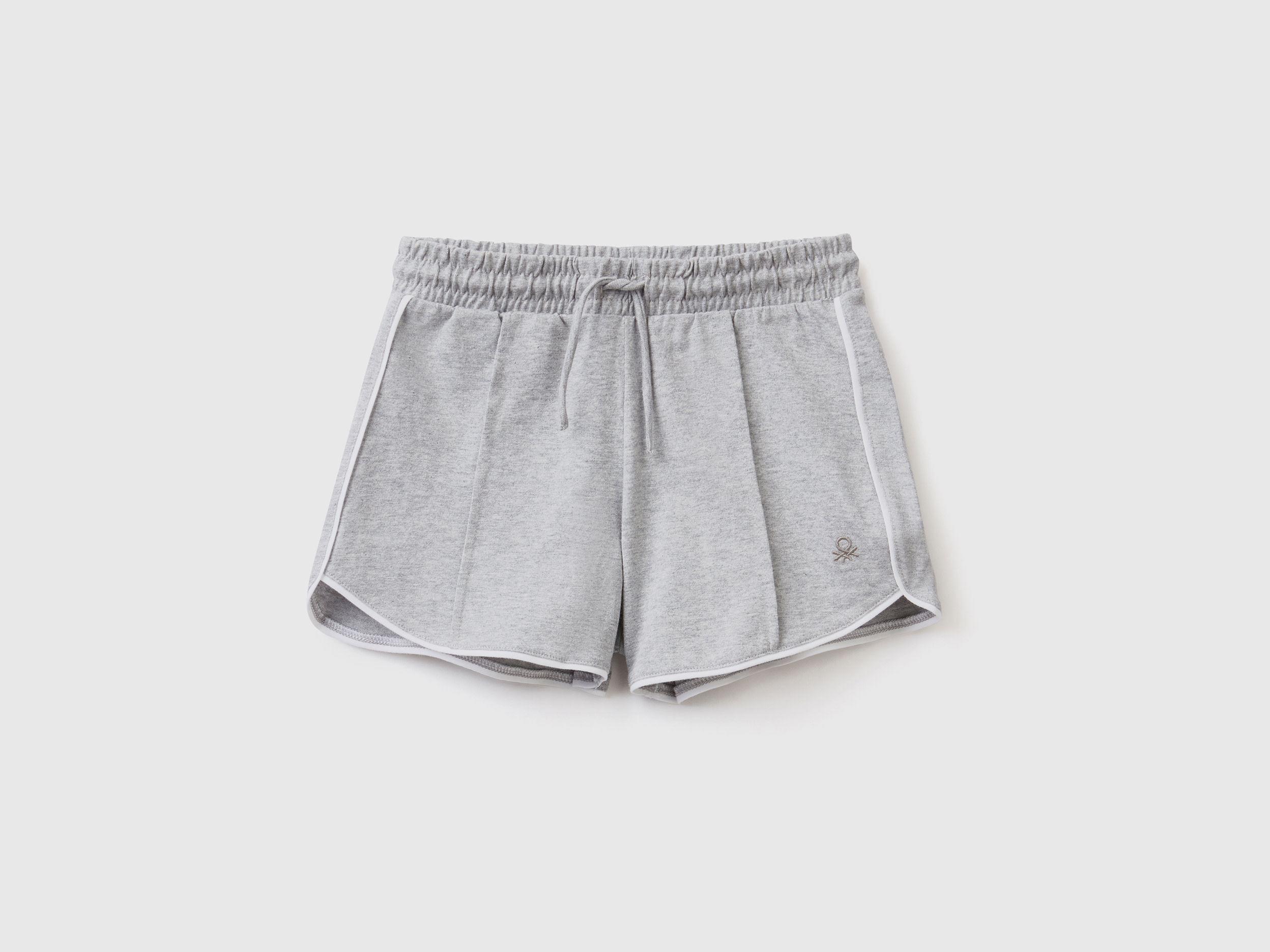Benetton, Shorts Con Coulisse 100% Cotone, Grigio Chiaro, Bambini