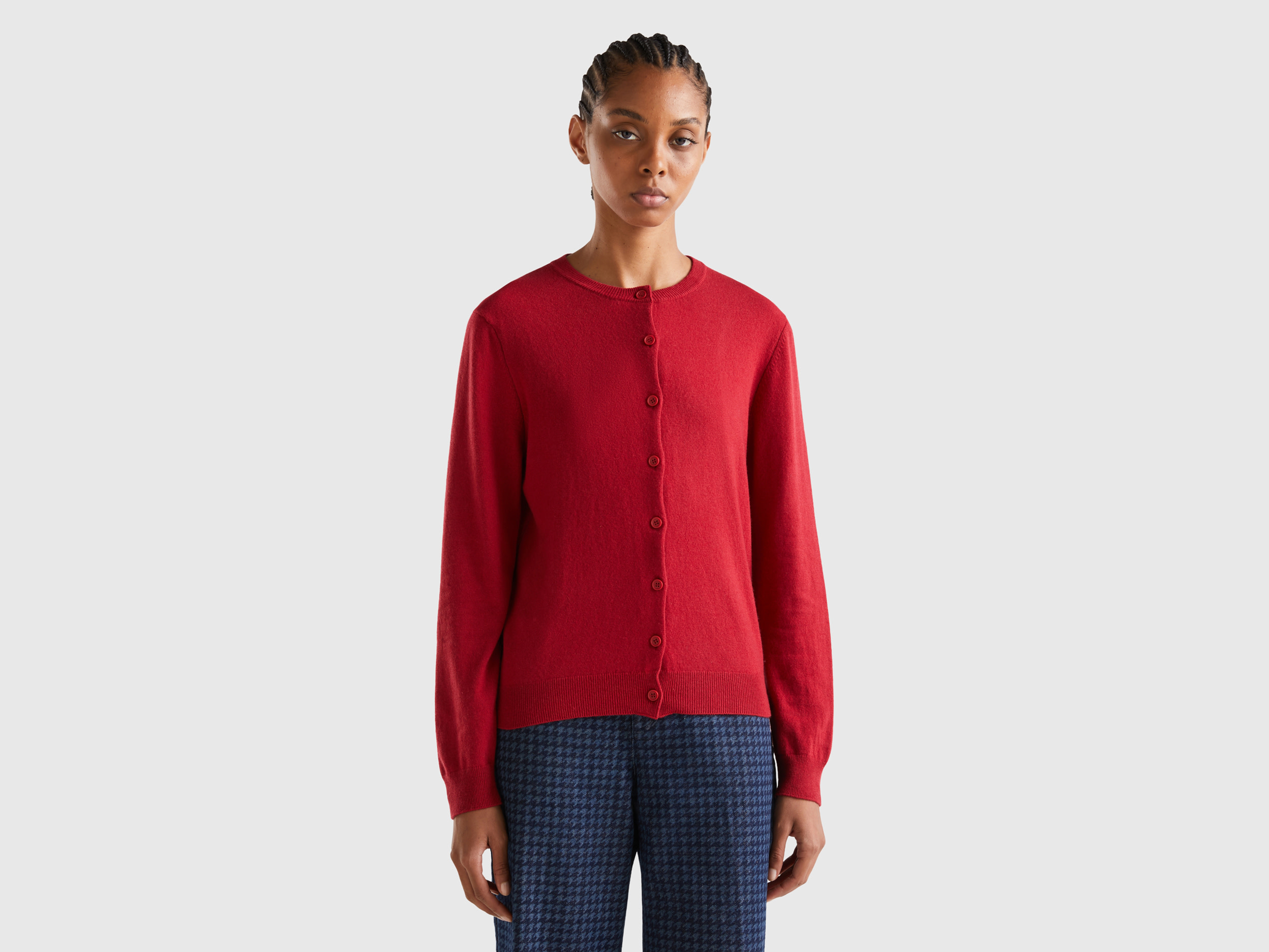 Benetton, Brick Red Cardigan In Cashmere And Wool Blend, size S, Brick Red, Women