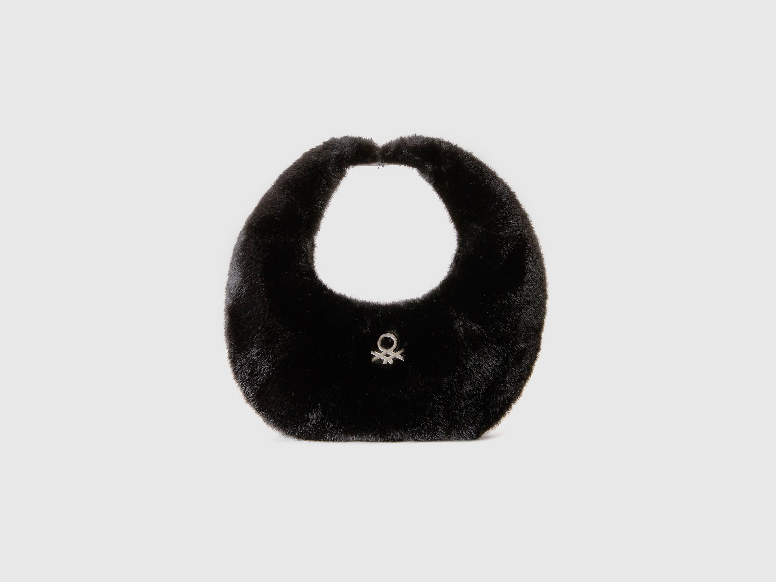 Benetton, Kleine Halbmondtasche Aus Kunstfell, size OS, Schwarz, female