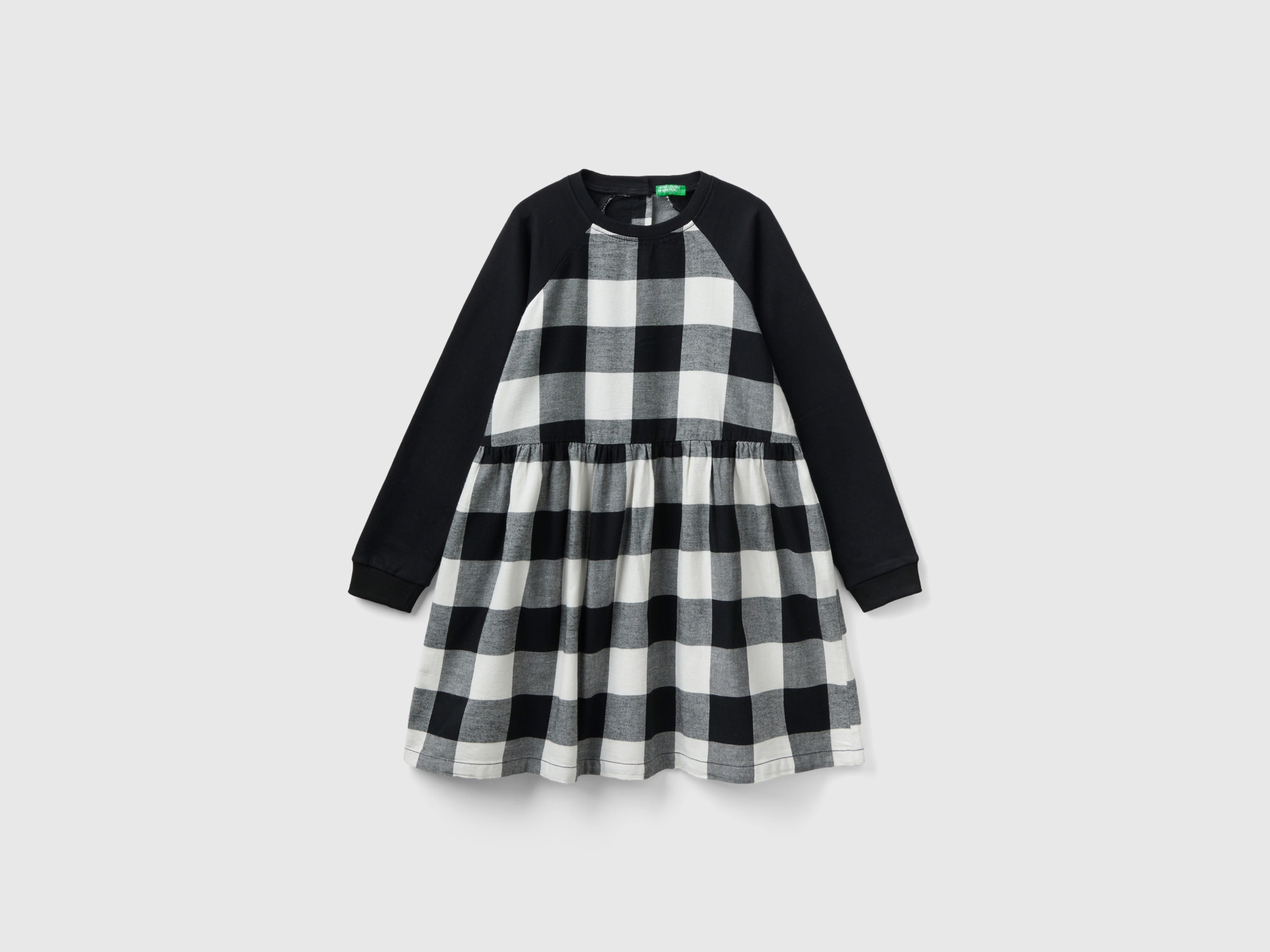 Benetton, Plaid Dress In 100% Cotton, size M, Black, Kids