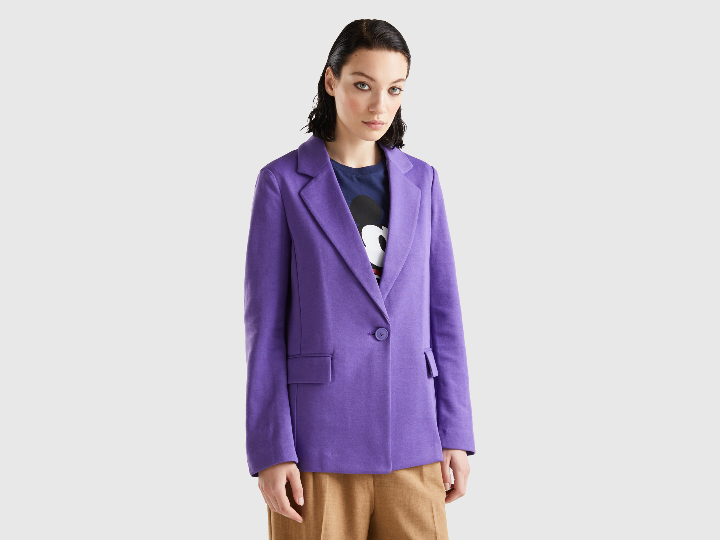 Benetton, Fitted Blazer With Pockets, size 18, Violet, Women