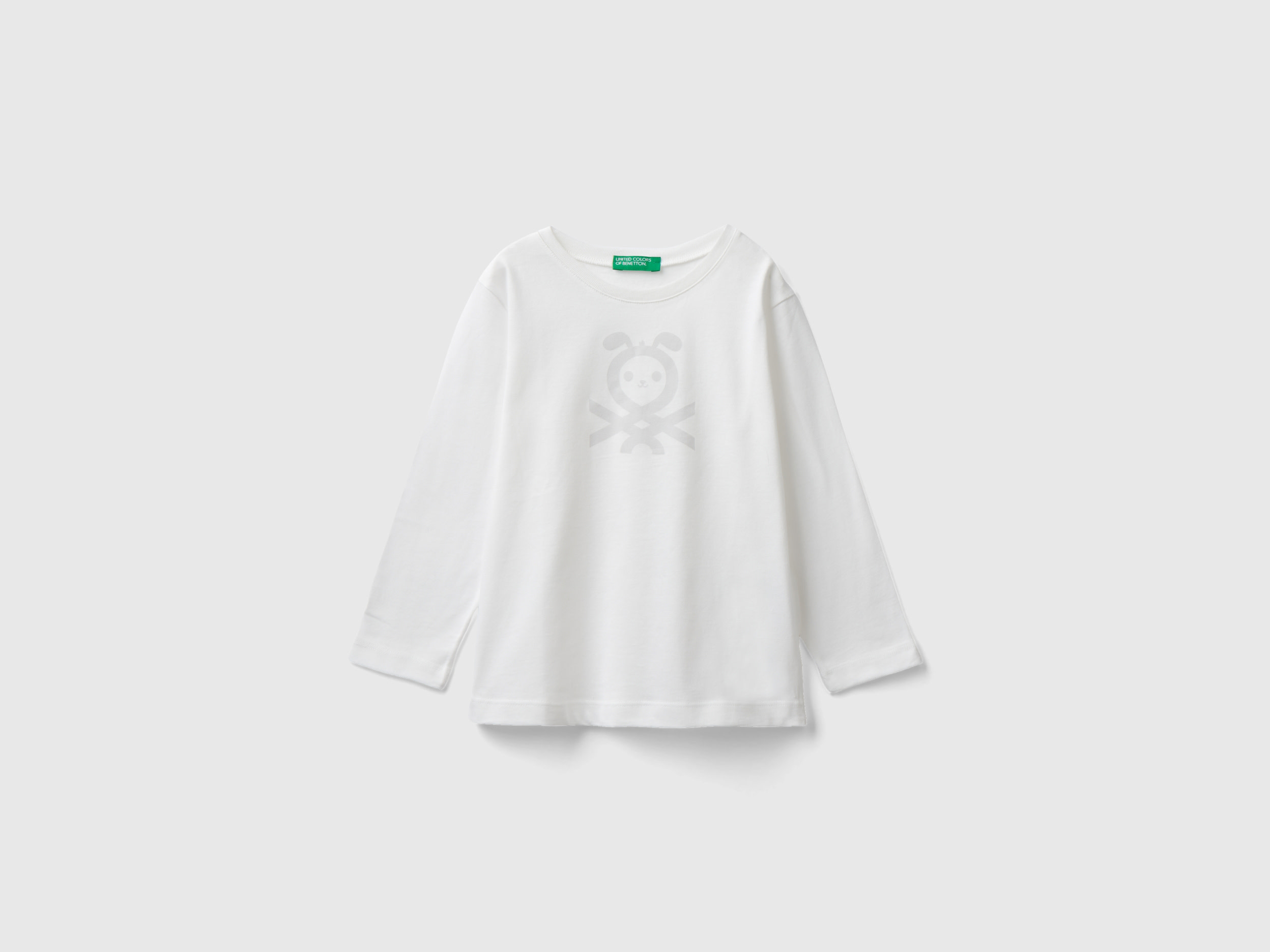 benetton, long sleeve t-shirt with logo, size 2-3, creamy white, kids