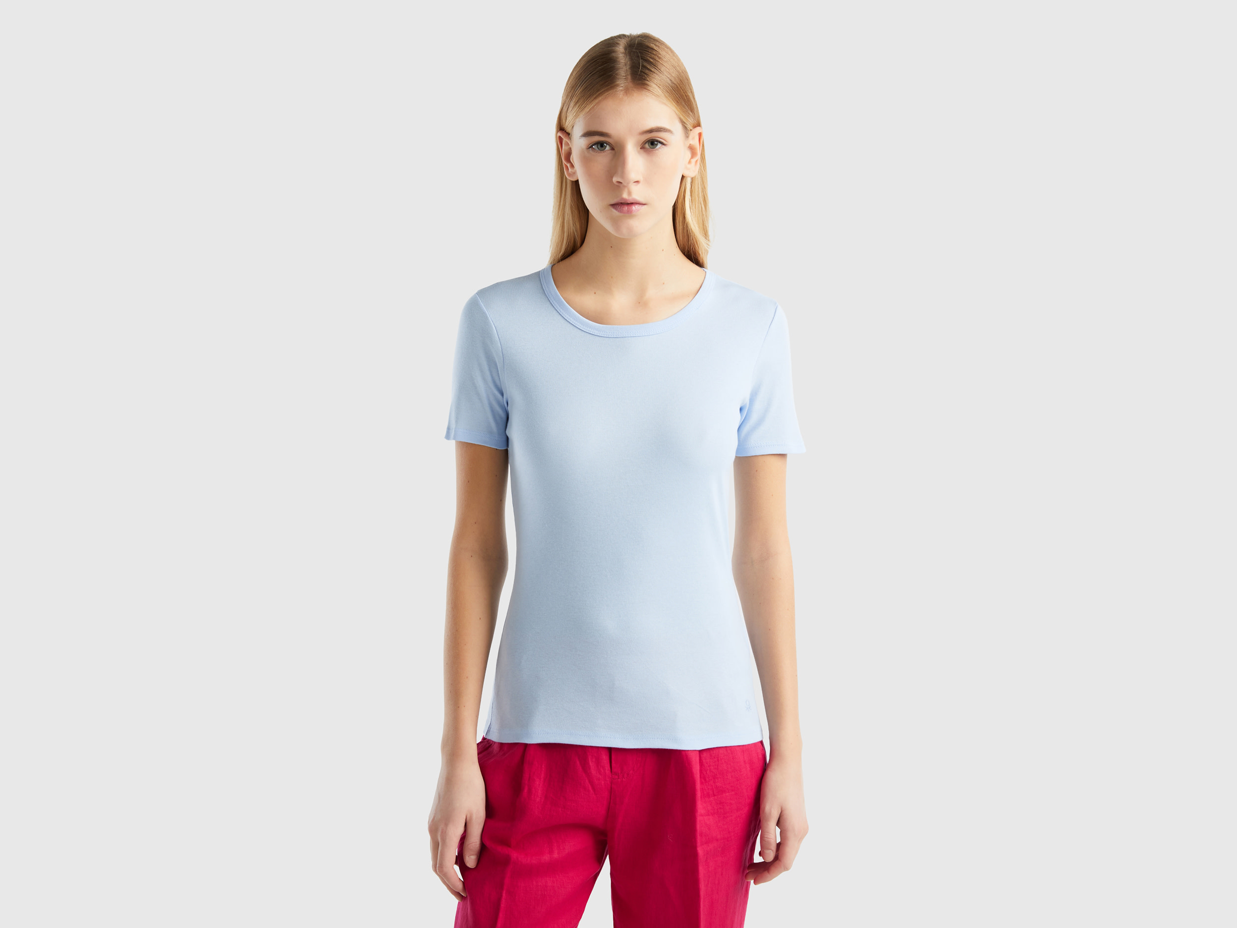 Benetton, Long Fiber Cotton T-shirt, size XXS, Sky Blue, Women