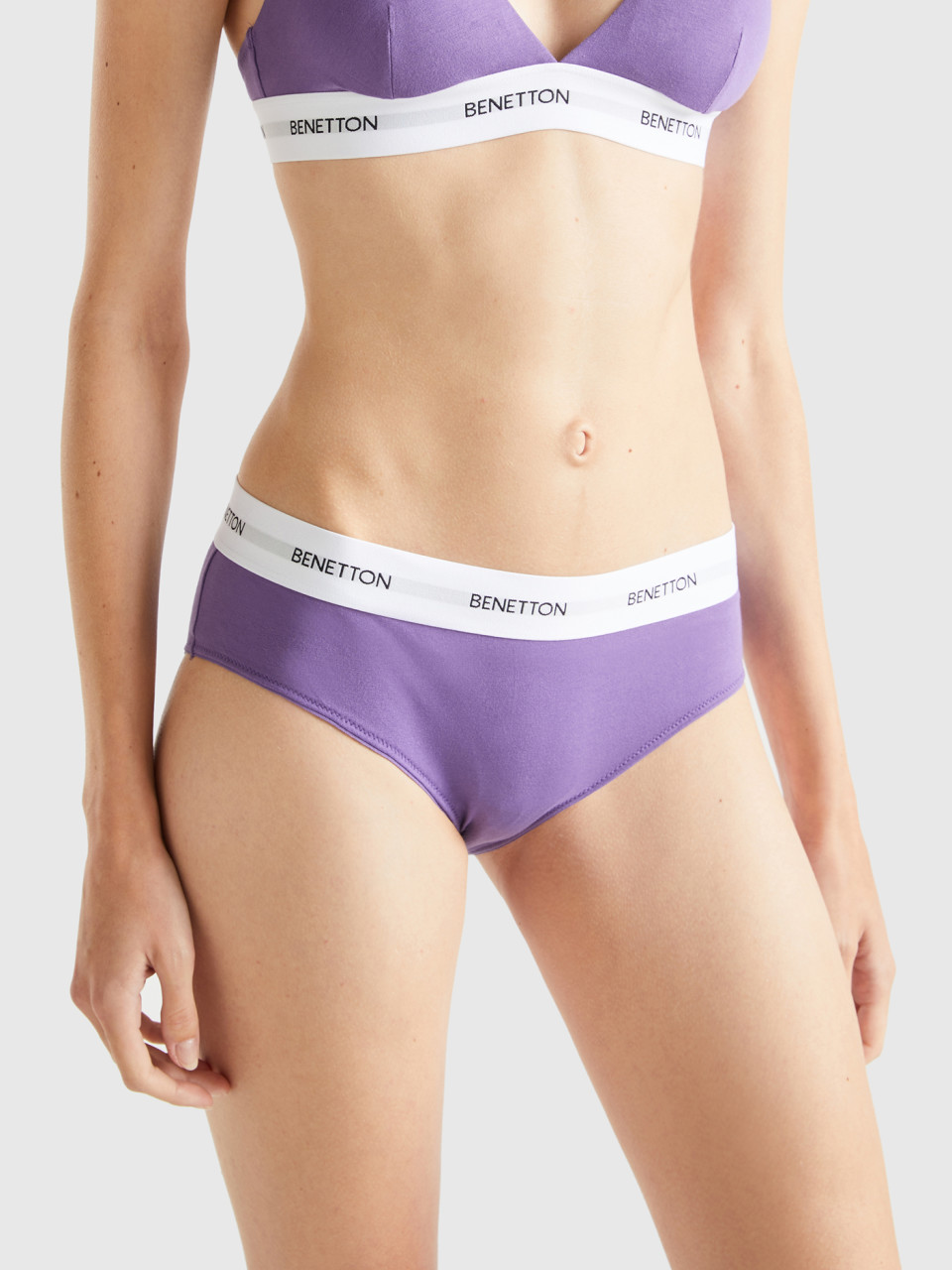 Benetton, High-rise Underwear In Organic Cotton, Violet, Women