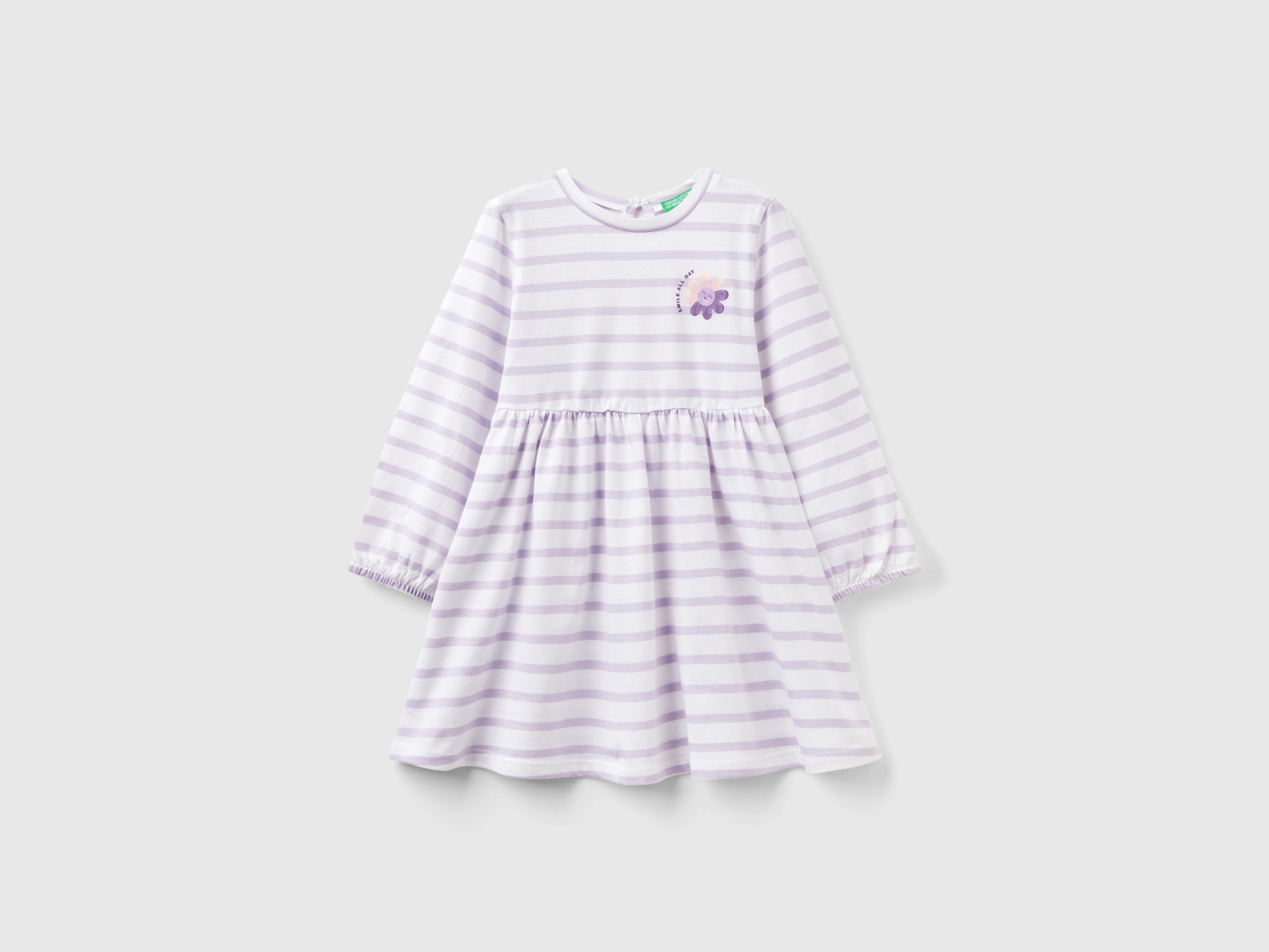 Benetton, Striped Dress In Pure Cotton, size 2-3, White, Kids
