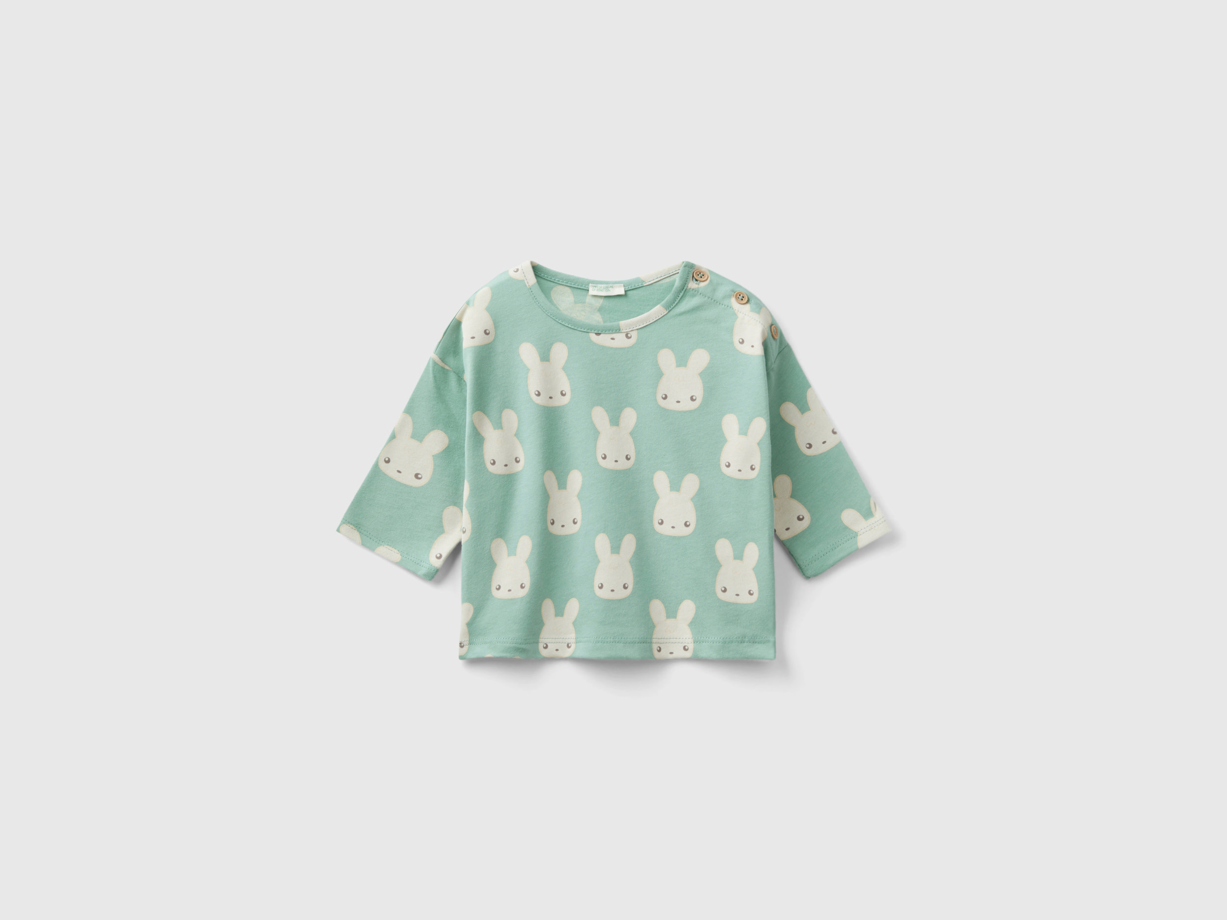 Benetton, Printed T-shirt In Warm Cotton, size 6-9, Green, Kids